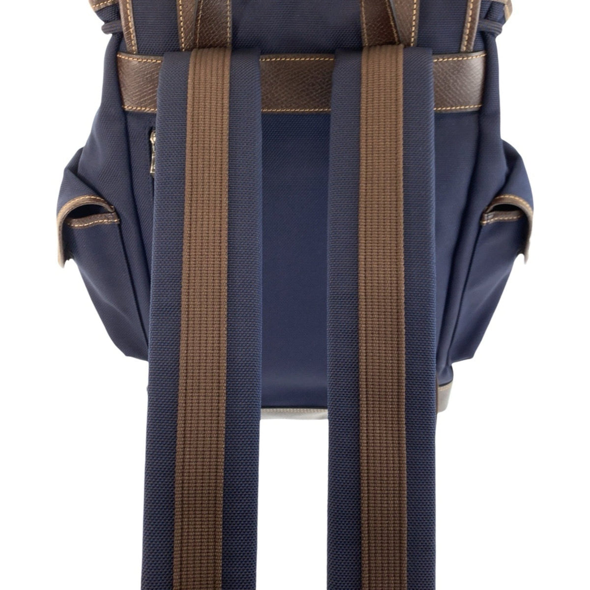 Longchamp Brown Navy Canvas Leather Backpack (Pre-Owned)