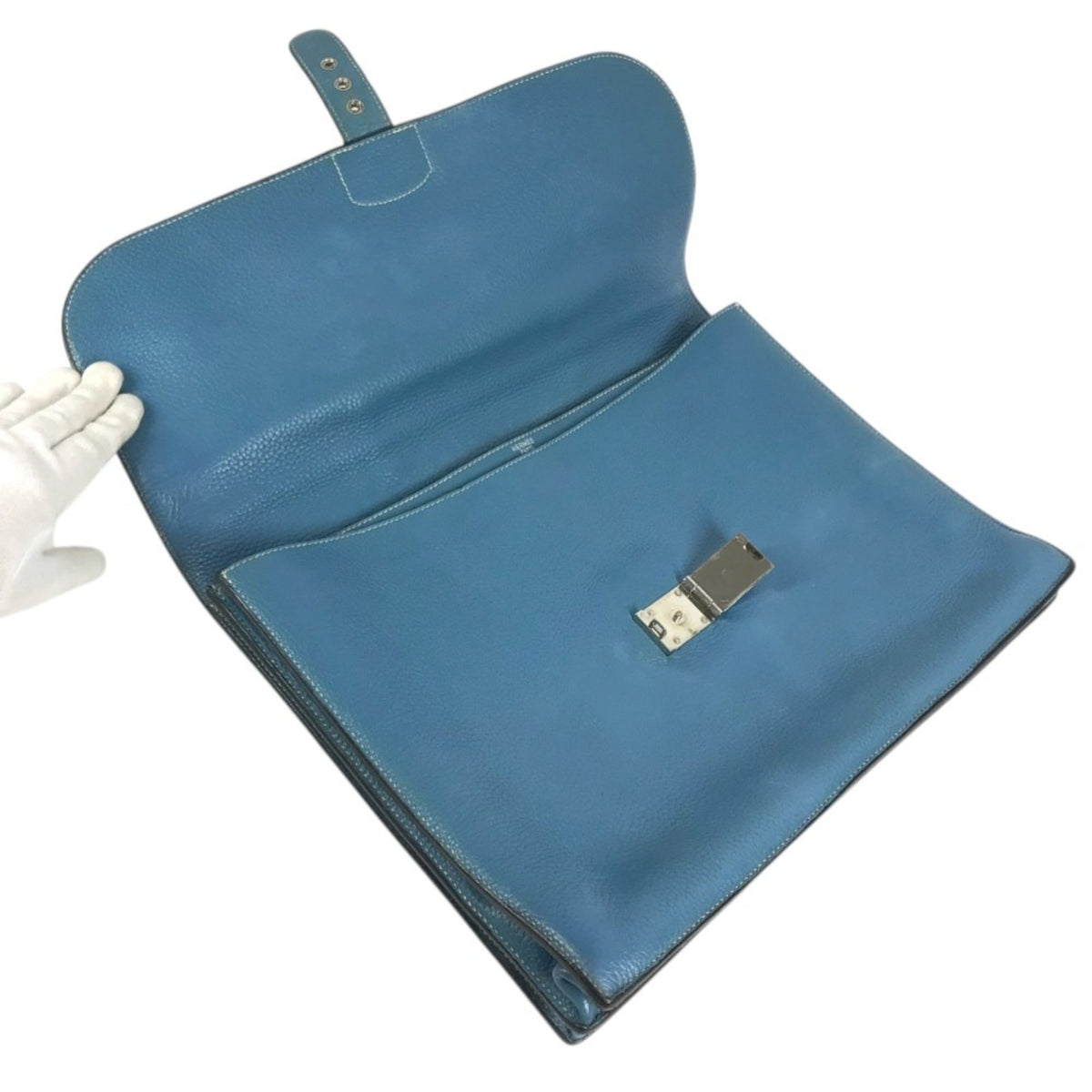 Hermes Blue Taurillon Clemence Leather Briefcase Handbag (Pre-Owned)