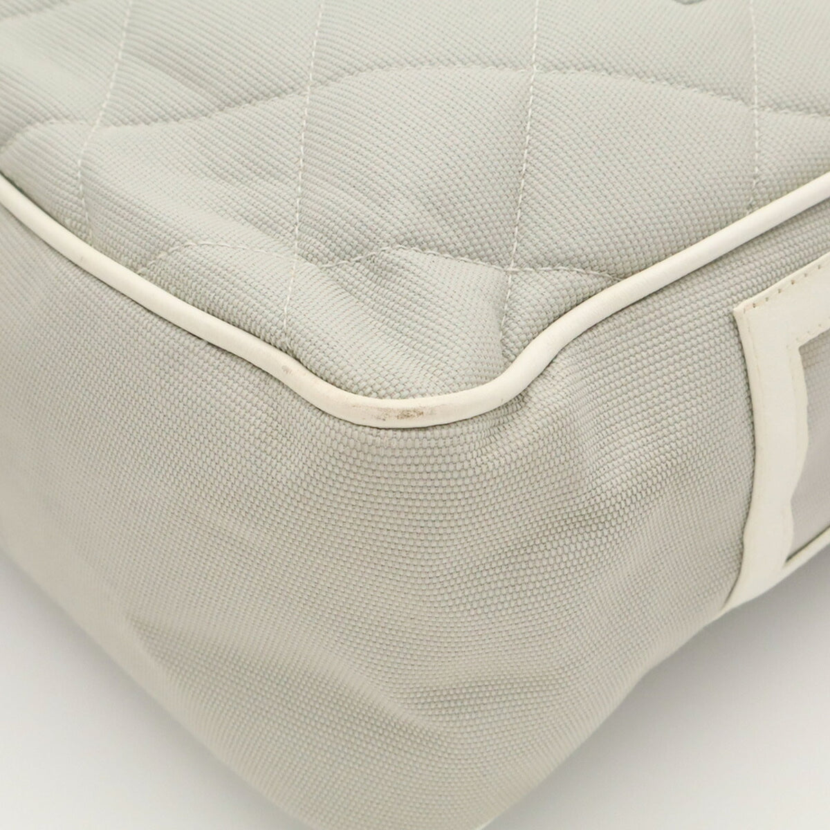 Chanel Gray White Canvas Leather Shoulder Bag (Pre-Owned)