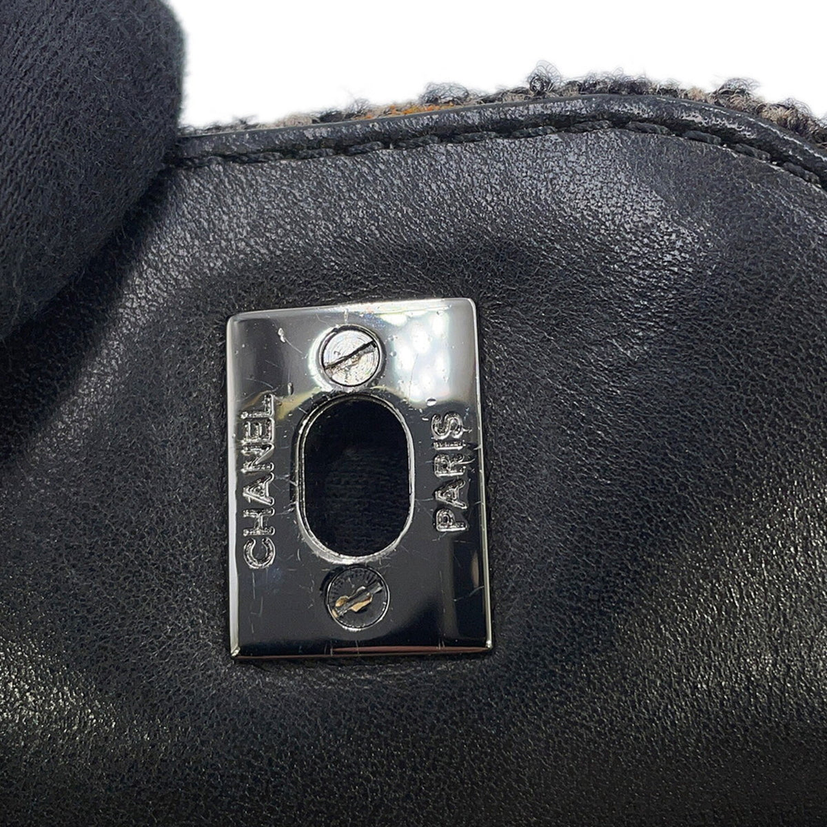 Chanel Black Dark Brown Multi-Color Tweed Leather Shoulder Bag (Pre-Owned)