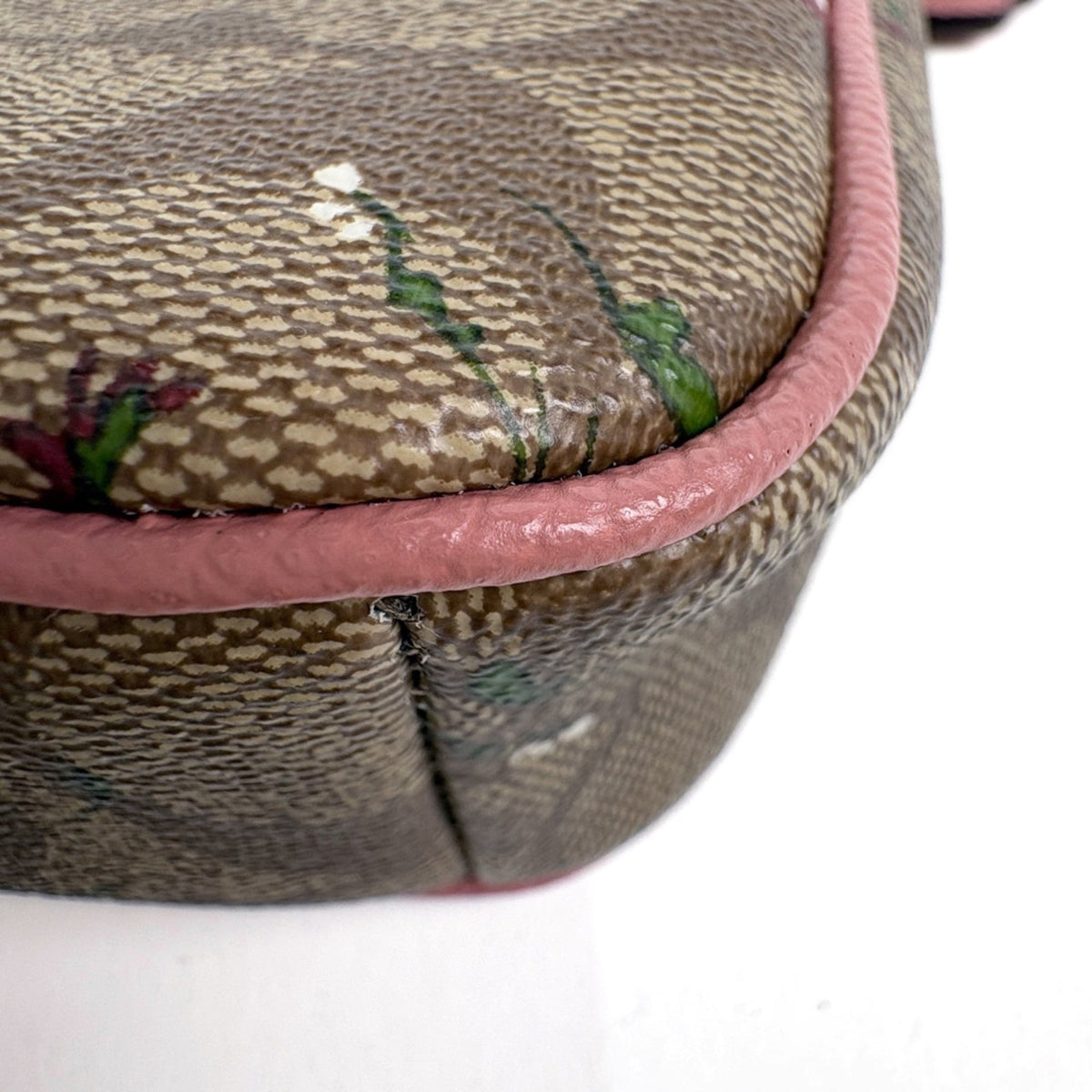 Coach Signature Brown Pink Coated Canvas Leather Handbag Pouch (Pre-Owned)