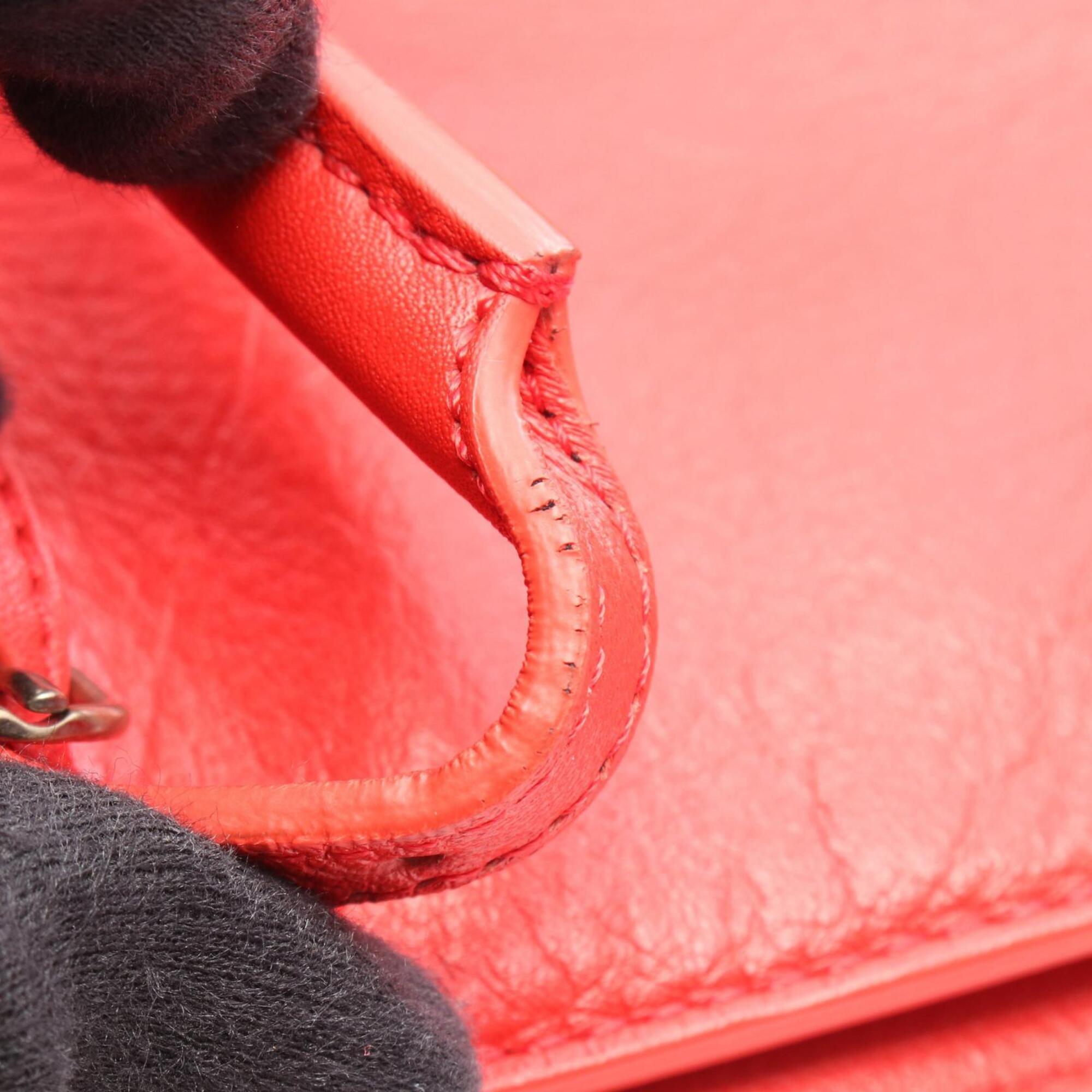 Balenciaga Red Color Leather Handbag Tote Bag (Pre-Owned)