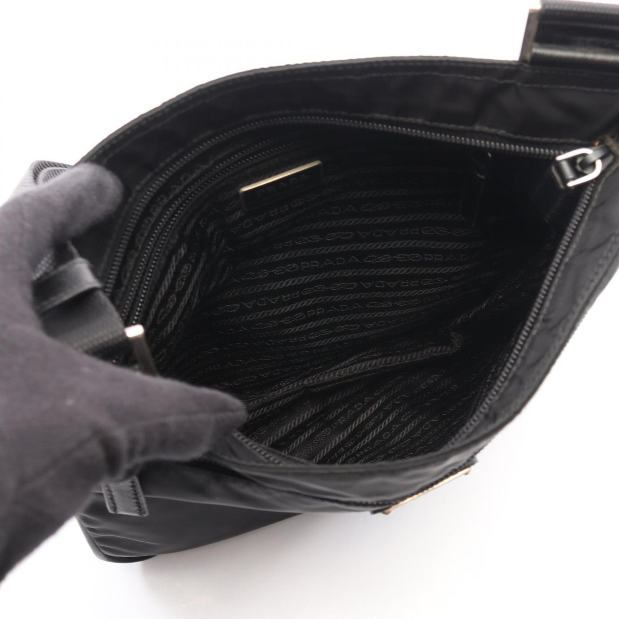 Prada Black Nylon Leather Handbag Shoulder Bag (Pre-Owned)