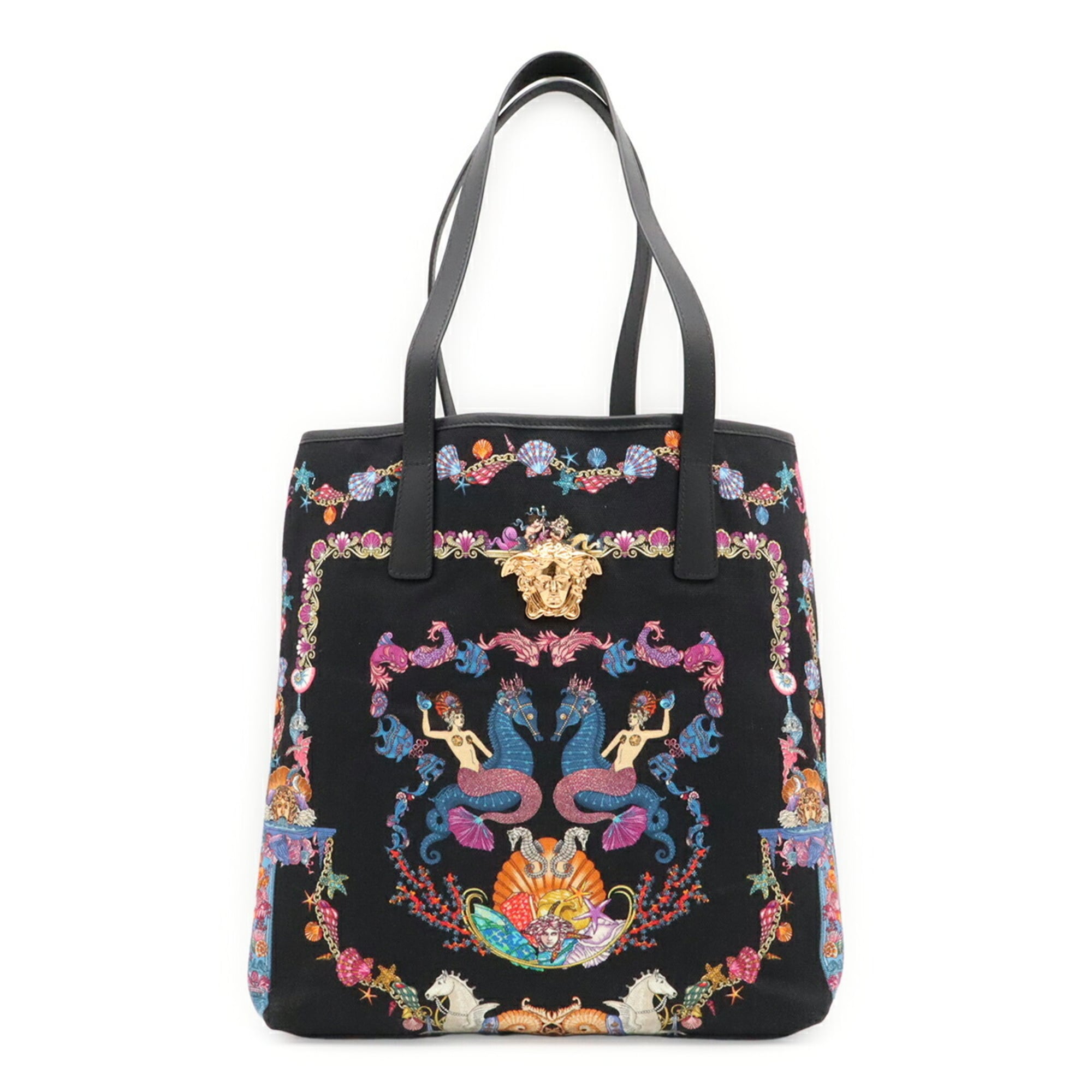 Versace Black Multi-Color Canvas Tote Bag (Pre-Owned)