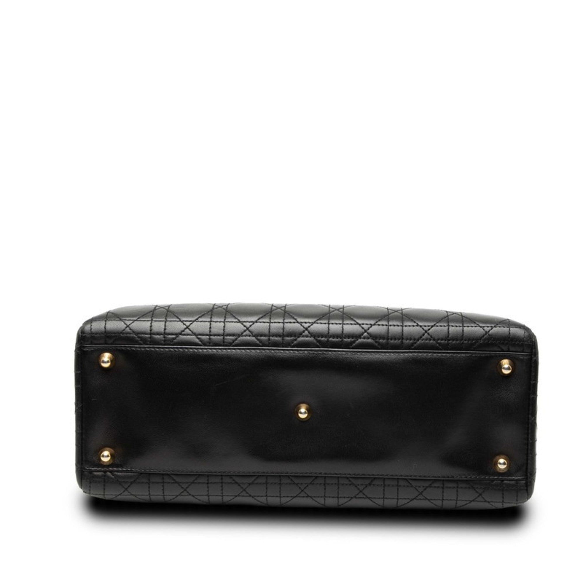 Christian Dior Lady Dior Black Leather Handbag Shoulder Bag (Pre-Owned)