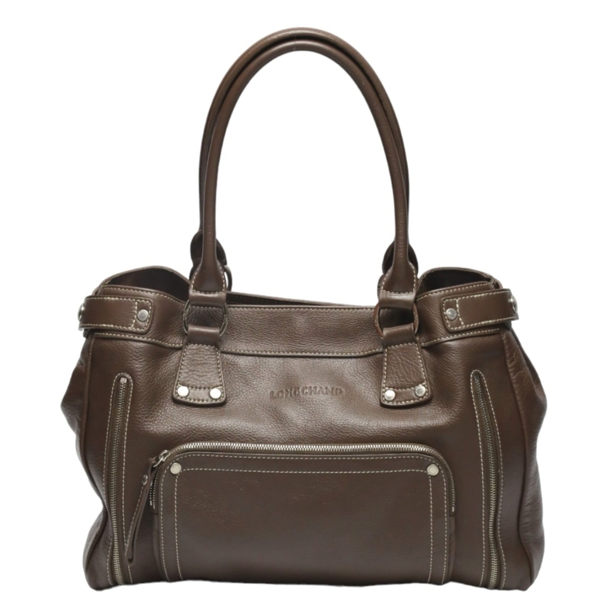 Longchamp Brown Leather Handbag Tote Bag (Pre-Owned)