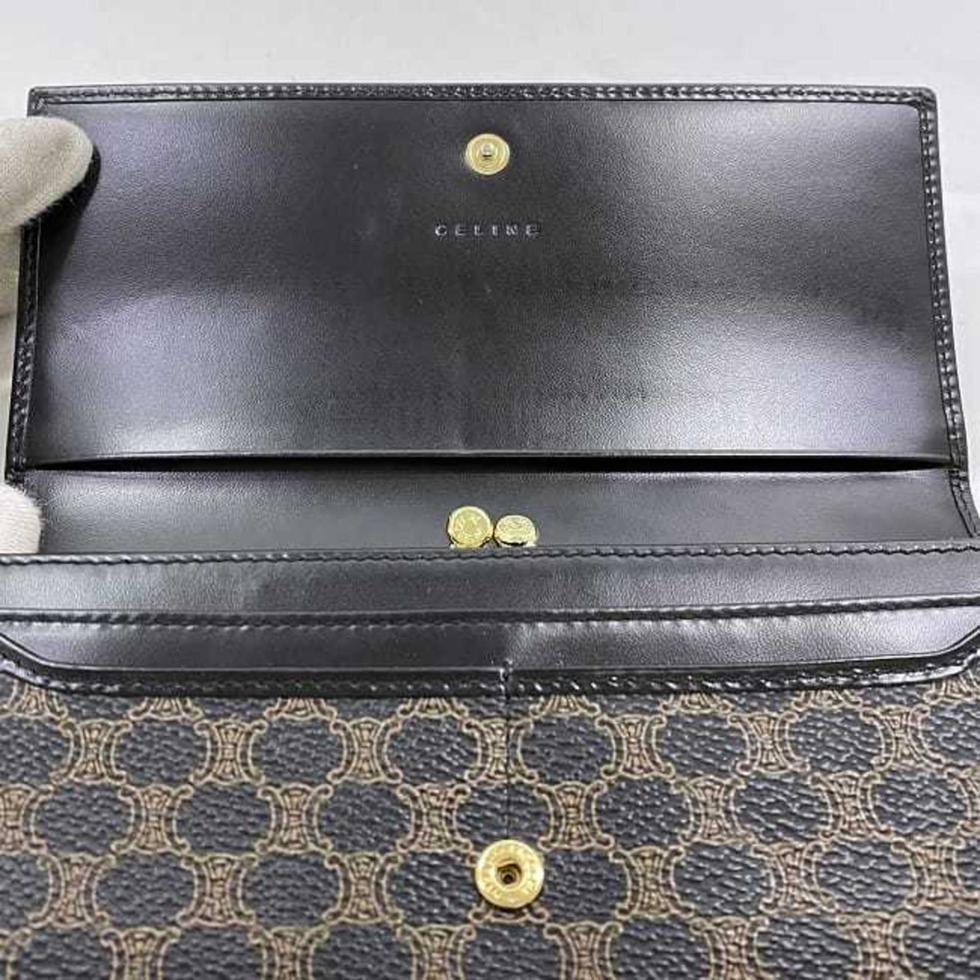 Celine Black Brown Pvc Leather Long Wallet (Bi-Fold) (Pre-Owned)