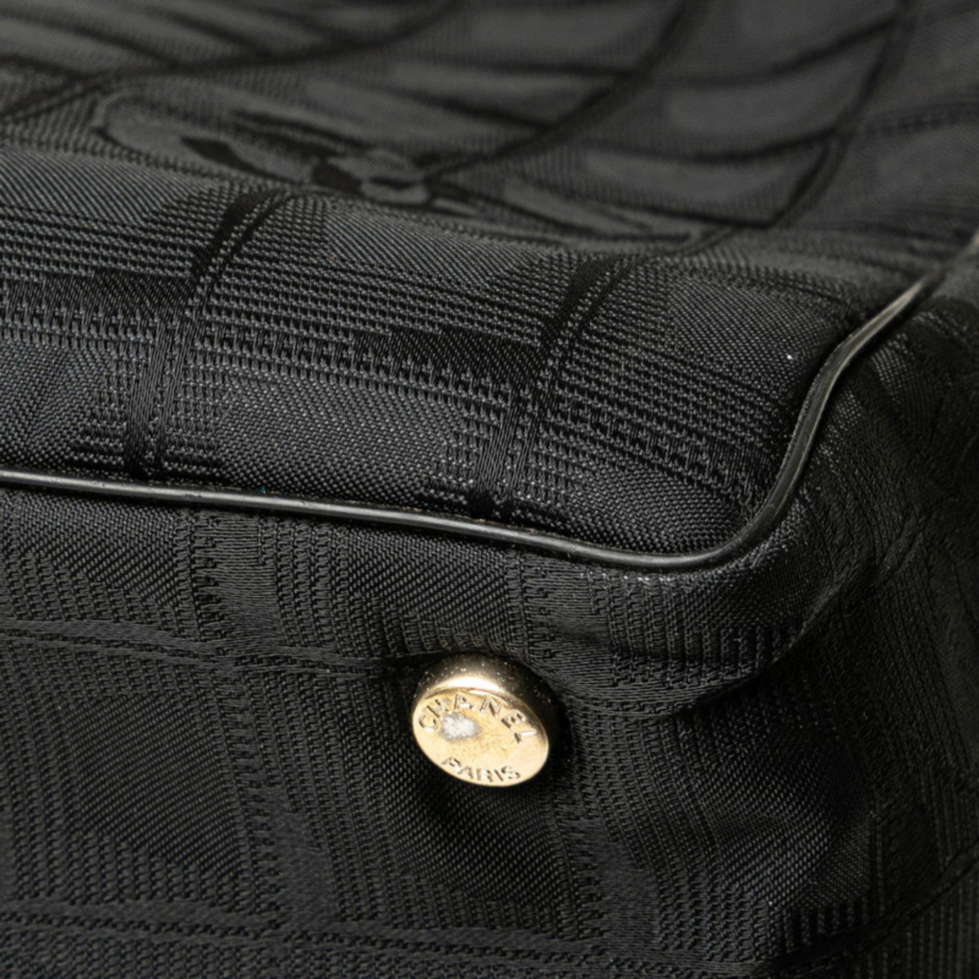Chanel Black Nylon Leather Shoulder Bag Tote Bag (Pre-Owned)