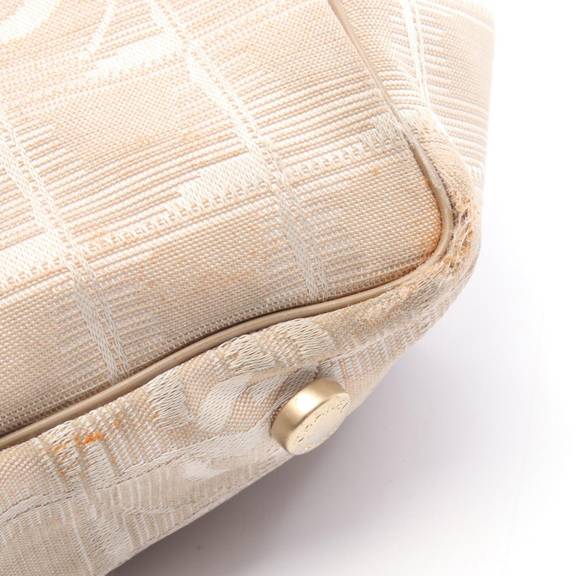 Chanel Beige Leather Nylon Canvas Handbag Tote Bag (Pre-Owned)