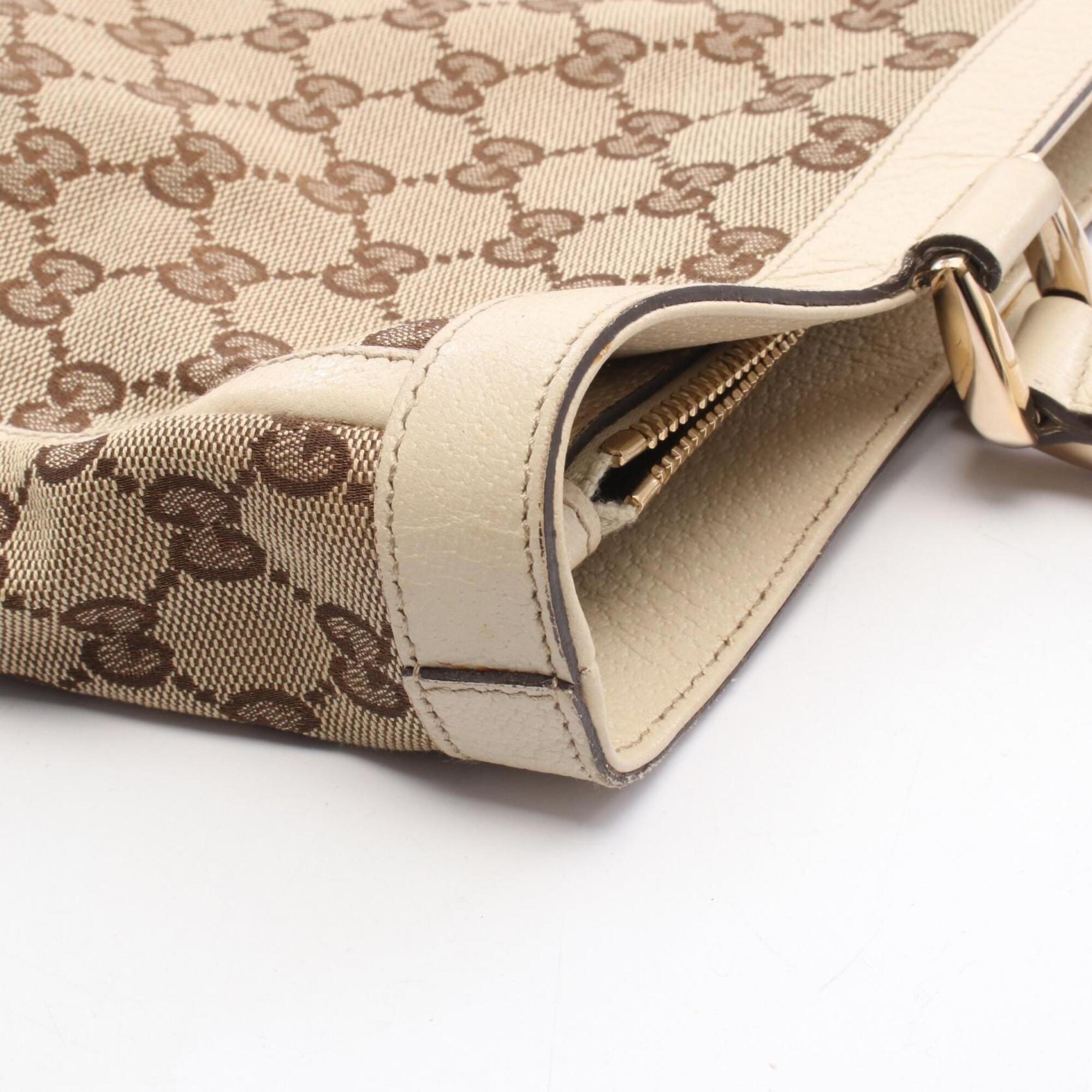 Gucci Abbey Beige Ivory Canvas Leather Handbag Tote Bag (Pre-Owned)