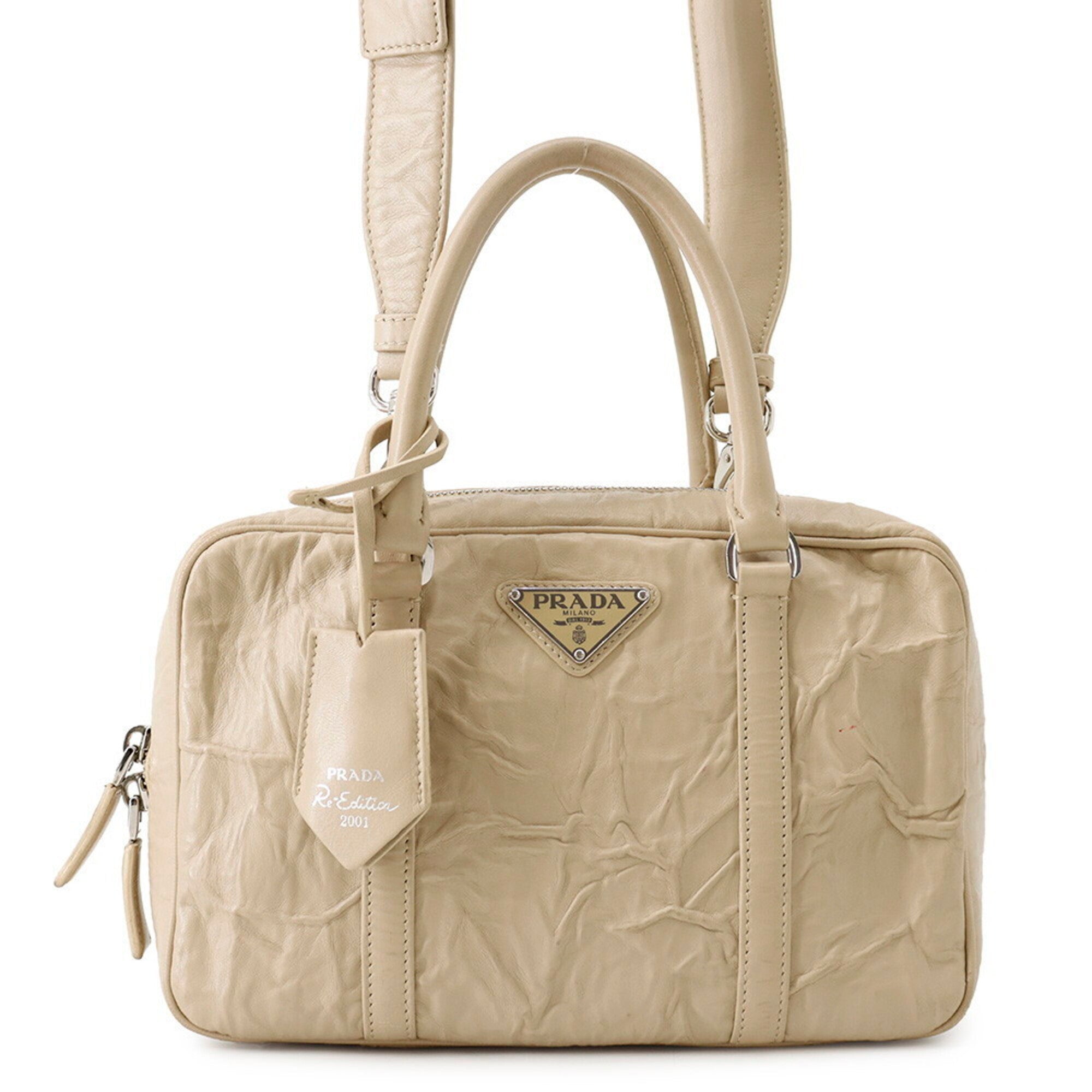 Prada Beige Leather Handbag Shoulder Bag (Pre-Owned)