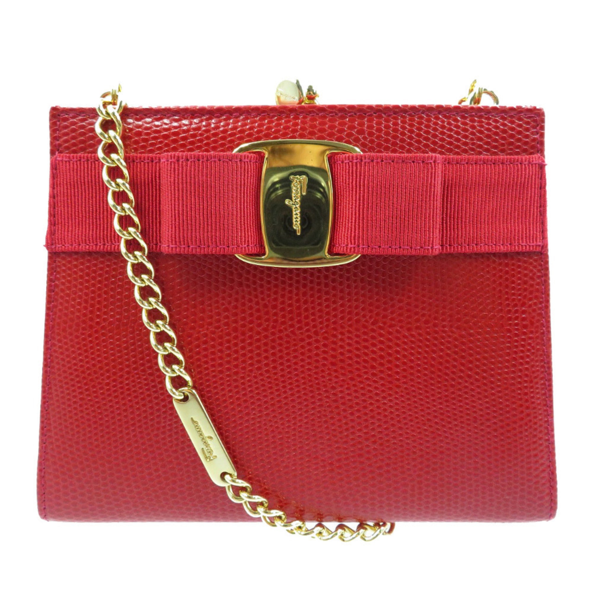 Salvatore Ferragamo Red Color Leather Shoulder Bag (Pre-Owned)