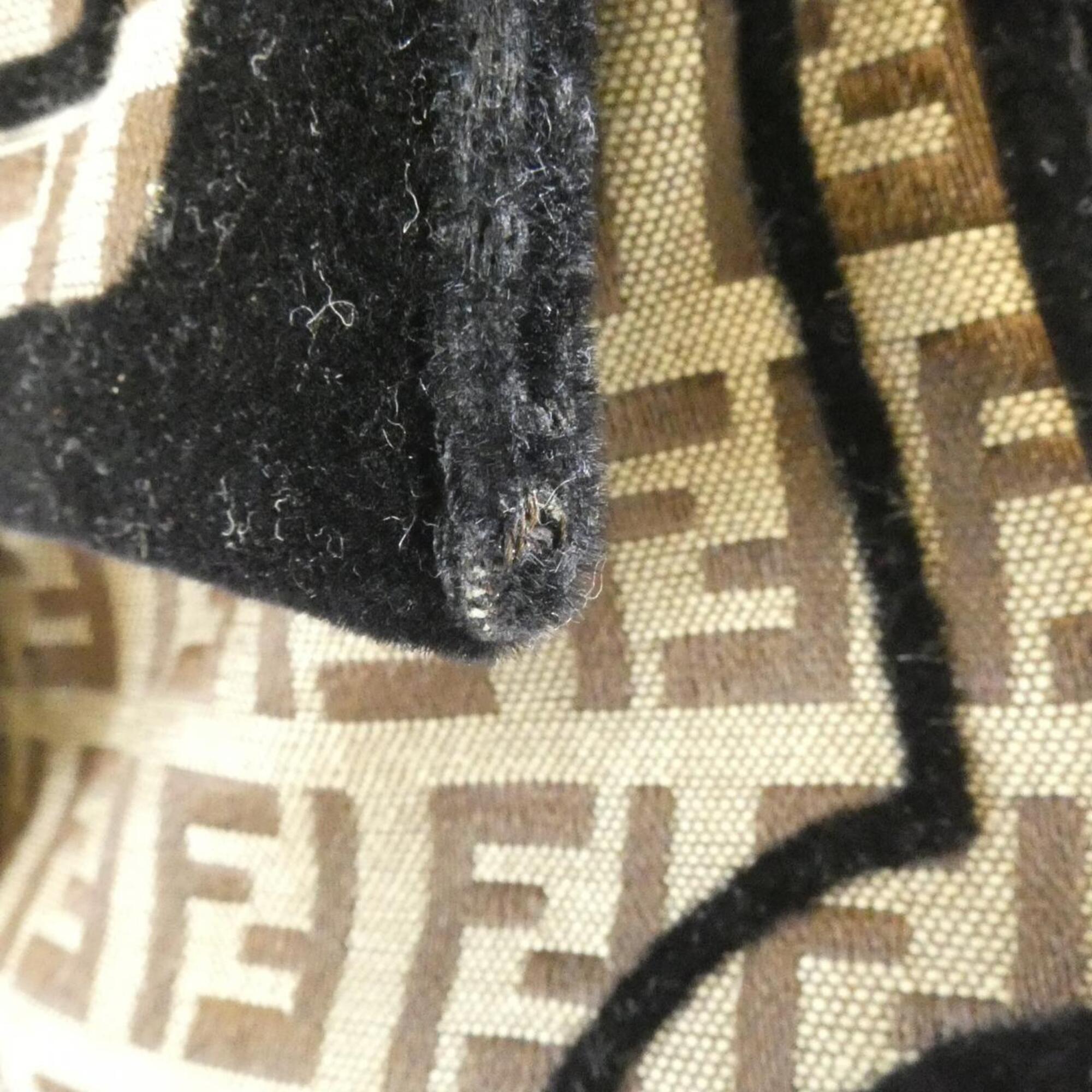Fendi Black Brown Canvas Velvet Shoulder Bag (Pre-Owned)