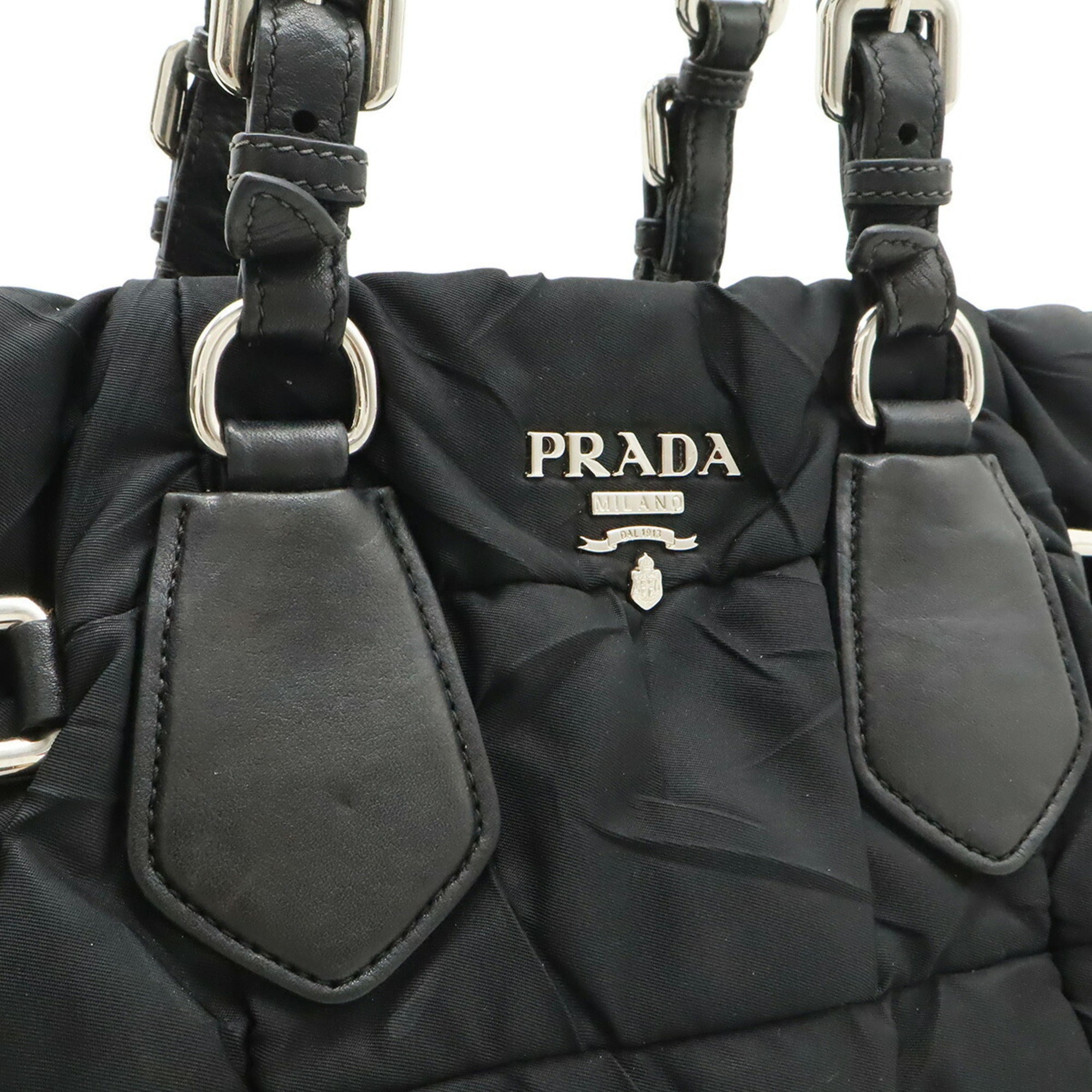 Prada Black Nero Nylon Leather Shoulder Bag Tote Bag (Pre-Owned)