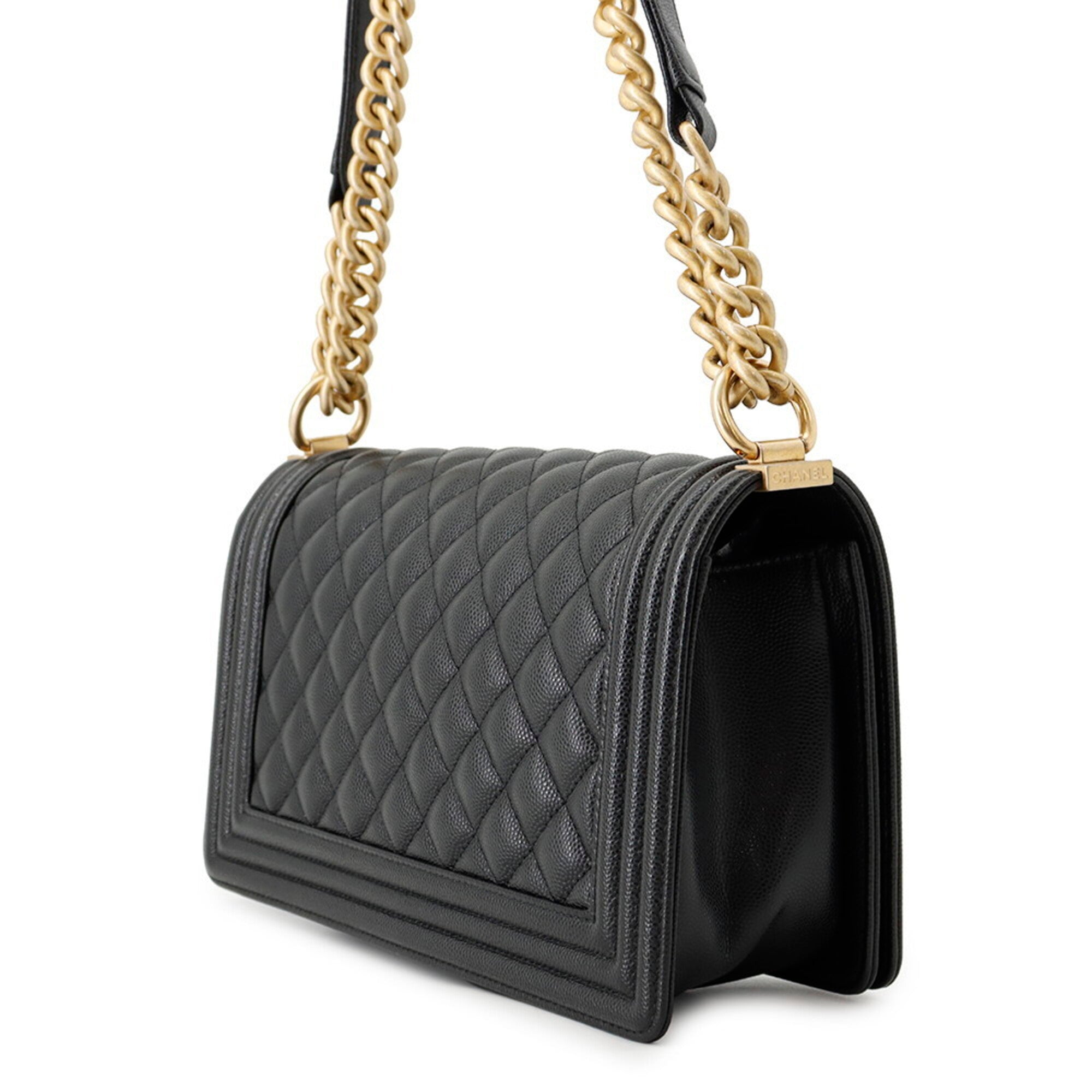 Chanel Matelasse Black Grained Calfskin Handbag Shoulder Bag (Pre-Owned)