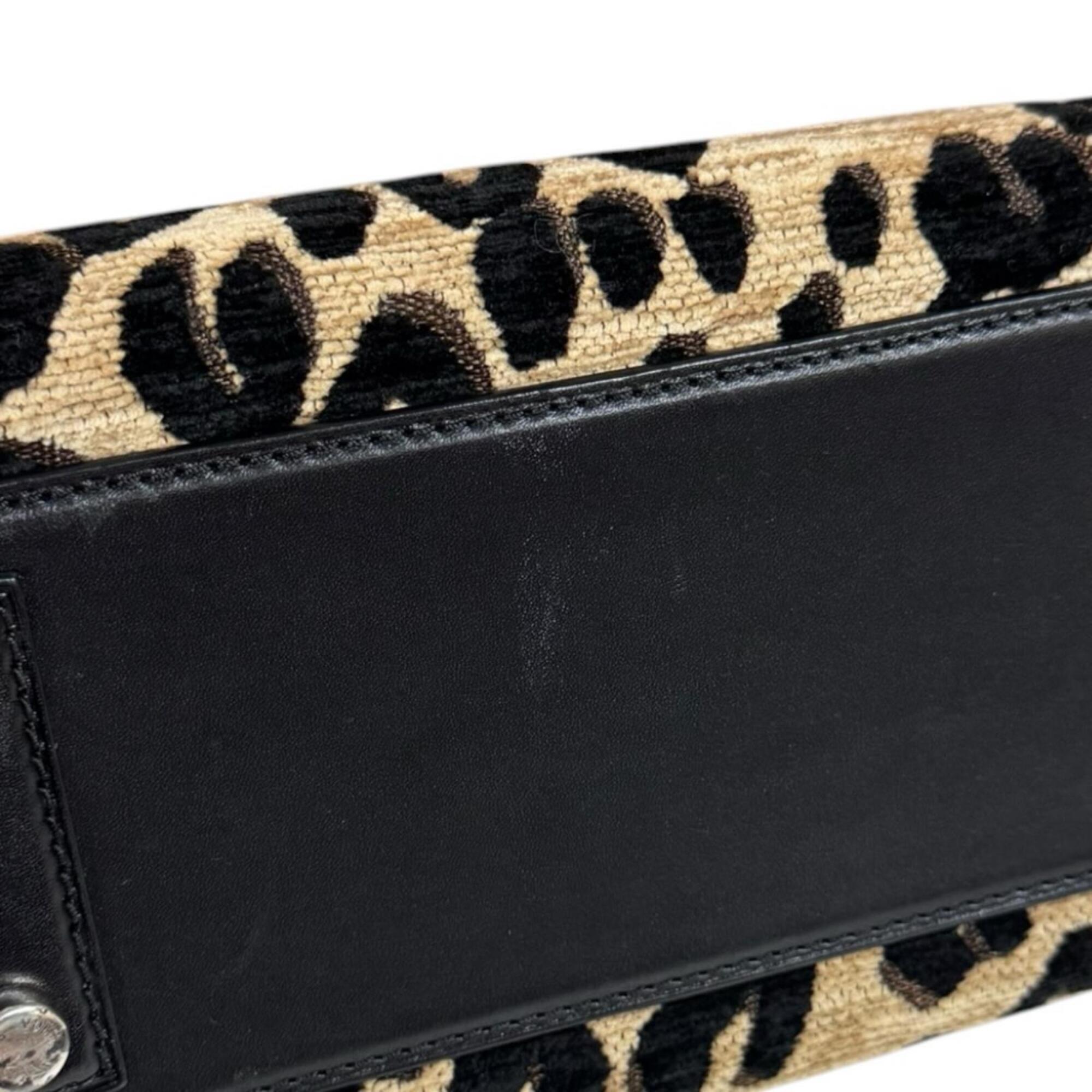 Louis Vuitton Beige Black Leather Jacquard Canvas Handbag (Pre-Owned)