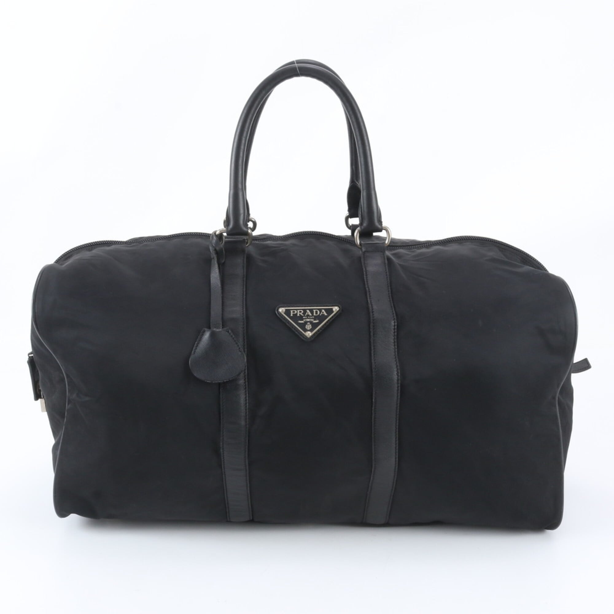 Prada Black Nylon Leather Boston Bag Tote Bag (Pre-Owned)