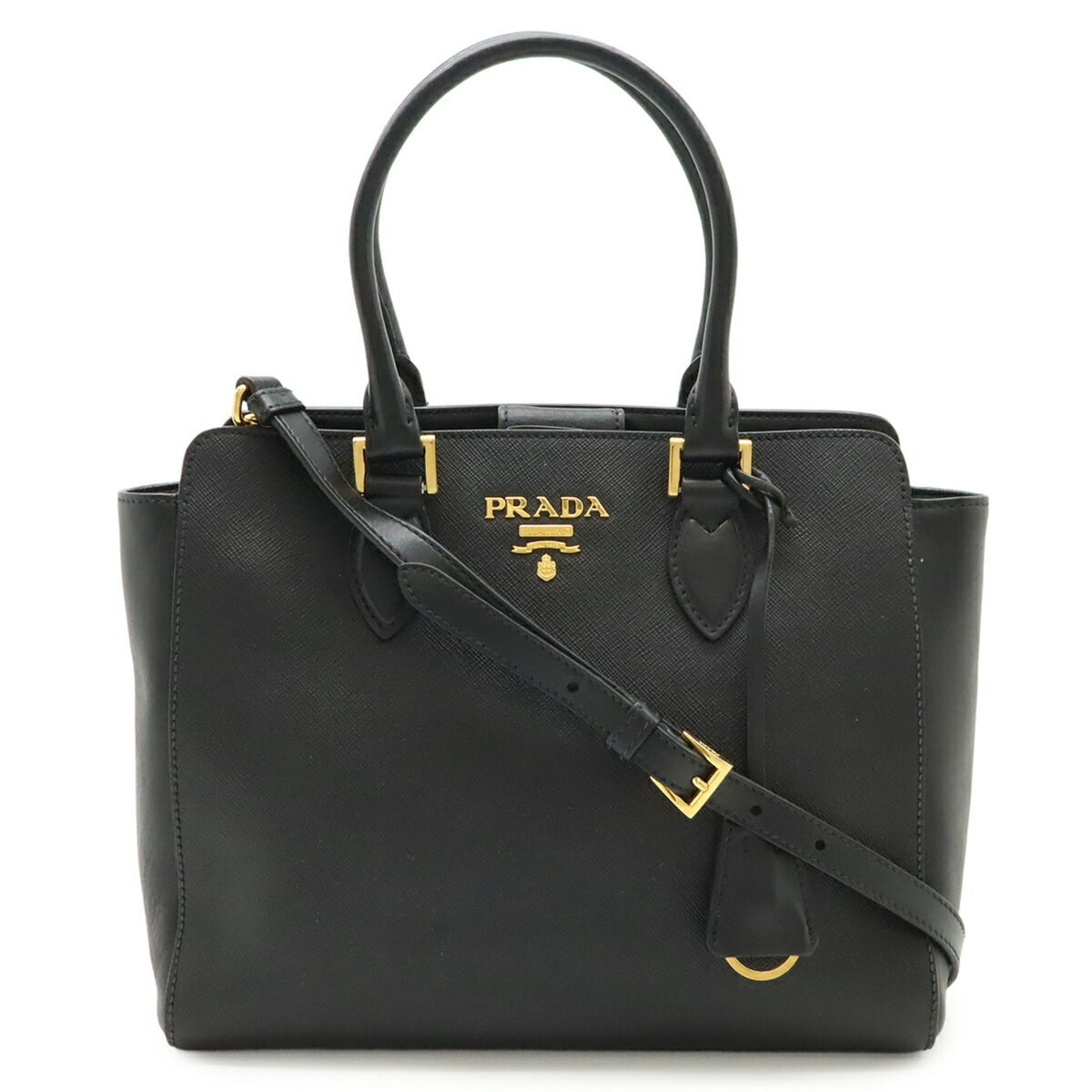 Prada Saffiano Black Nero Leather Handbag Shoulder Bag (Pre-Owned)