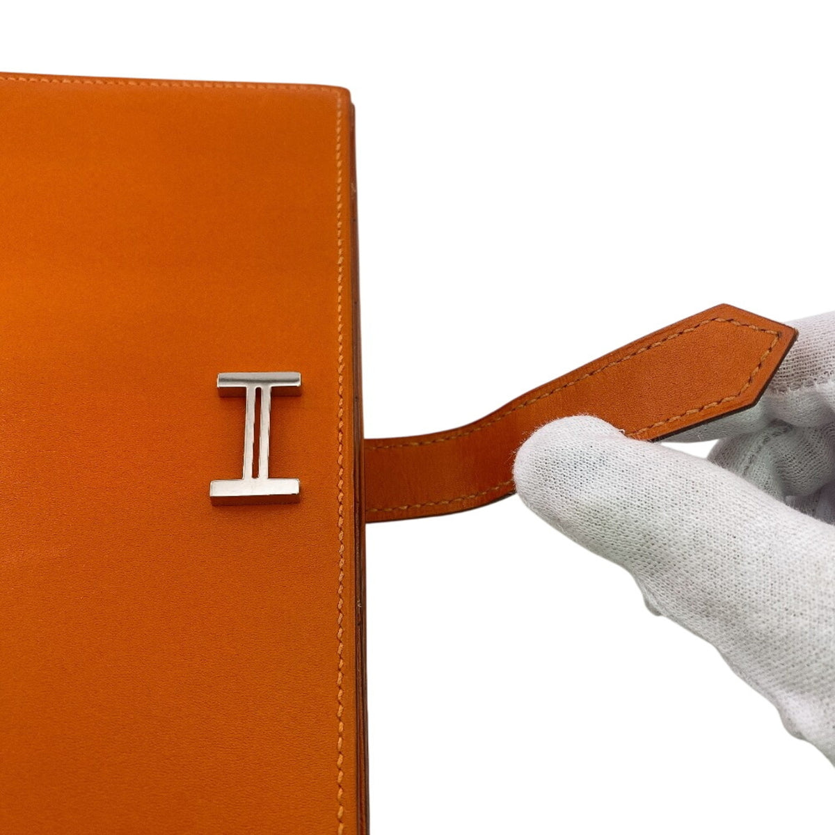 Hermes Orange Box Calf Leather Long Wallet (Bi-Fold) (Pre-Owned)