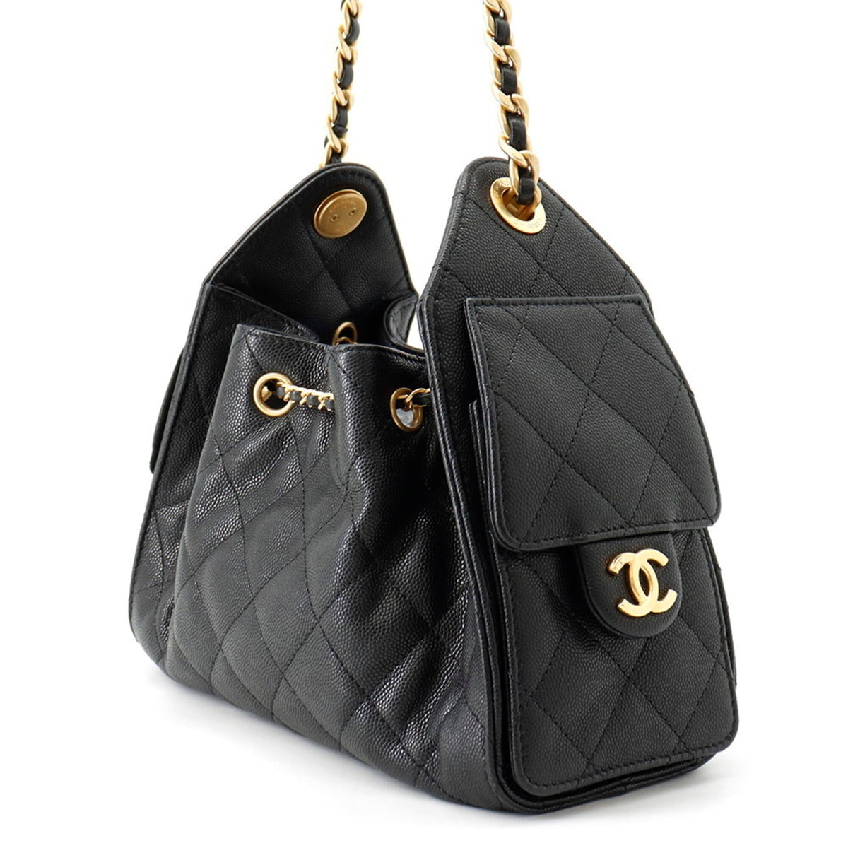 Chanel Black Grained Calfskin Handbag Shoulder Bag (Pre-Owned)