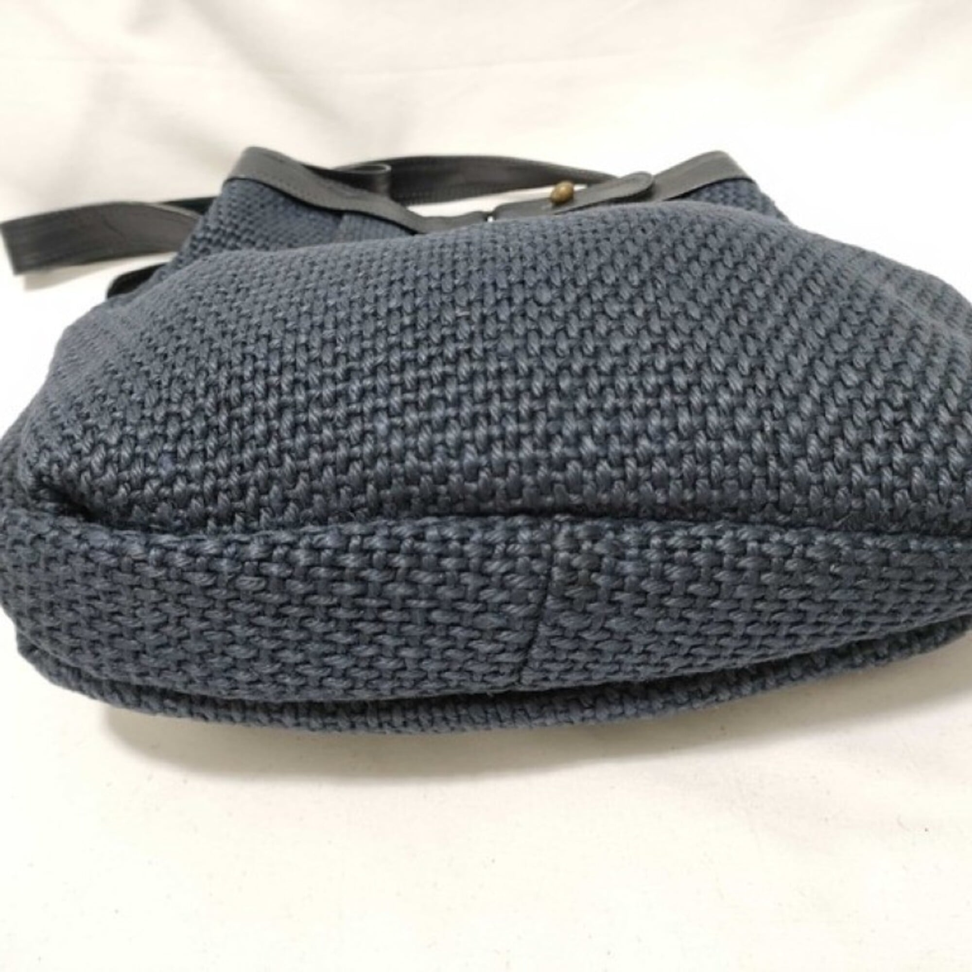 Bottega Veneta Intrecciato Navy Canvas Leather Shoulder Bag (Pre-Owned)