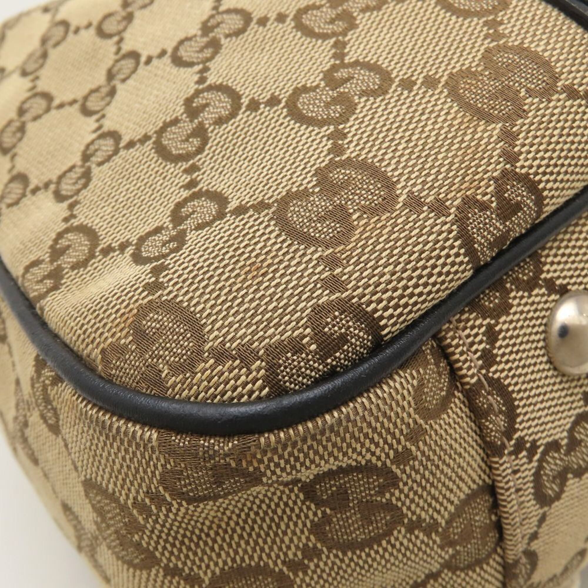 Gucci Beige Black Gg Canvas Leather Tote Bag (Pre-Owned)