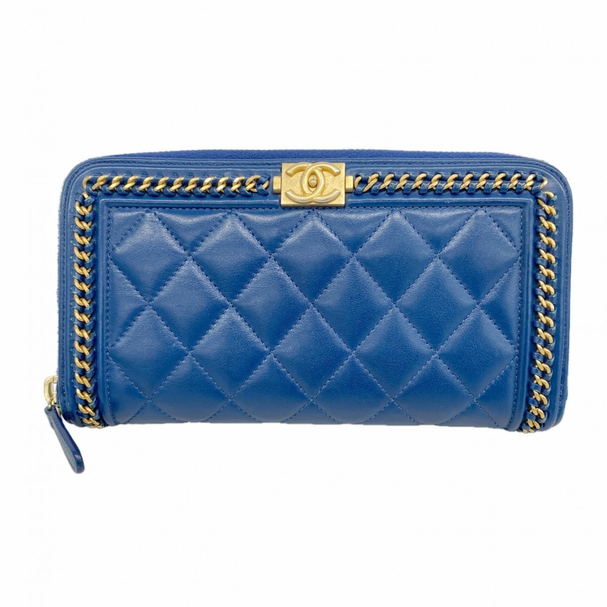 Chanel Navy Leather Long Wallet (Bi-Fold) (Pre-Owned)