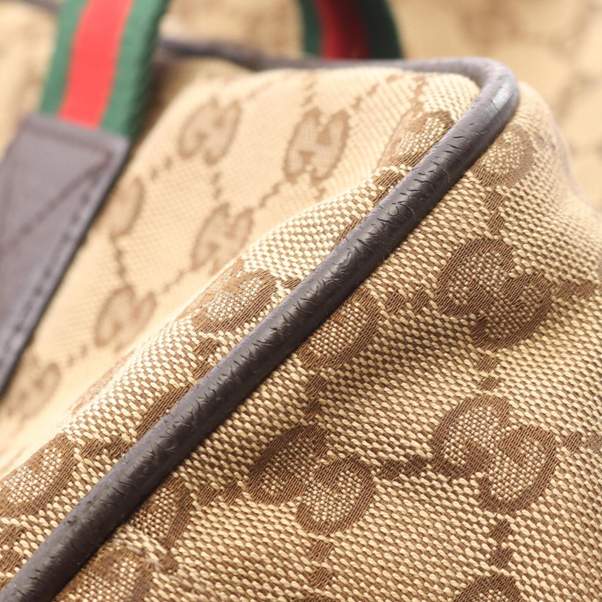 Gucci Beige Brown Gg Canvas Leather Boston Bag Handbag (Pre-Owned)