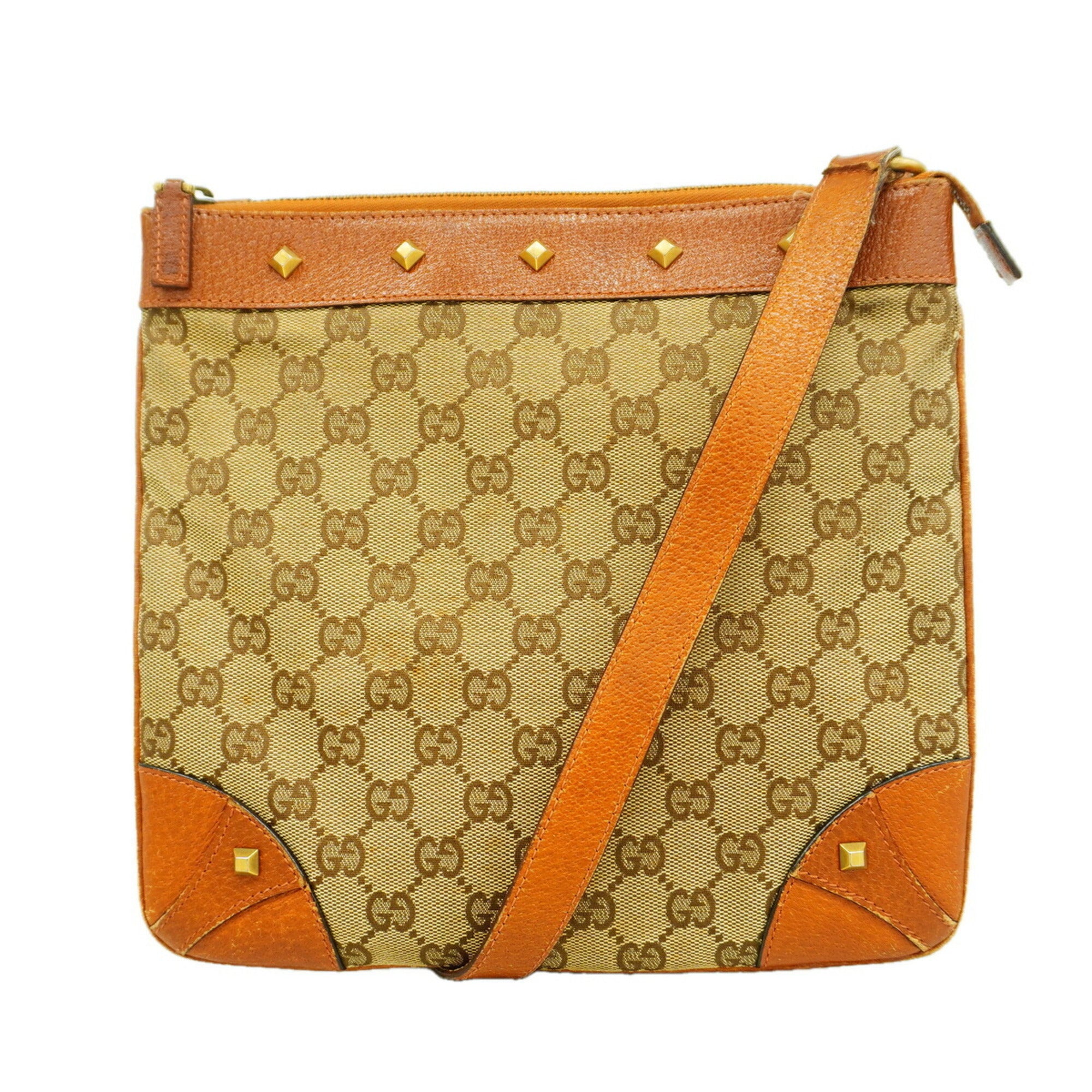 Gucci Beige Brown Canvas Shoulder Bag (Pre-Owned)