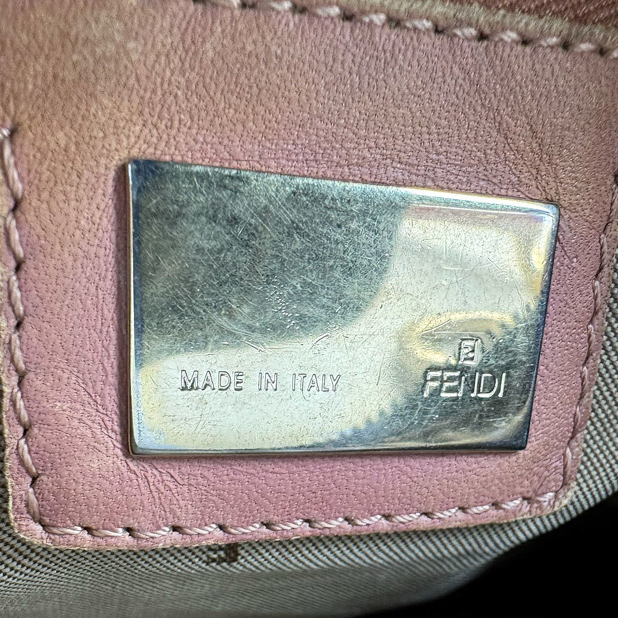 Fendi Brown Pink Nylon Canvas Leather Handbag (Pre-Owned)
