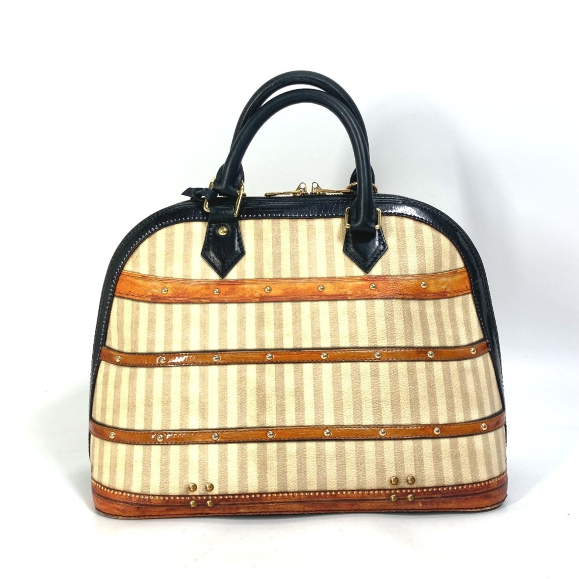 Louis Vuitton Beige Black Canvas Leather Handbag (Pre-Owned)