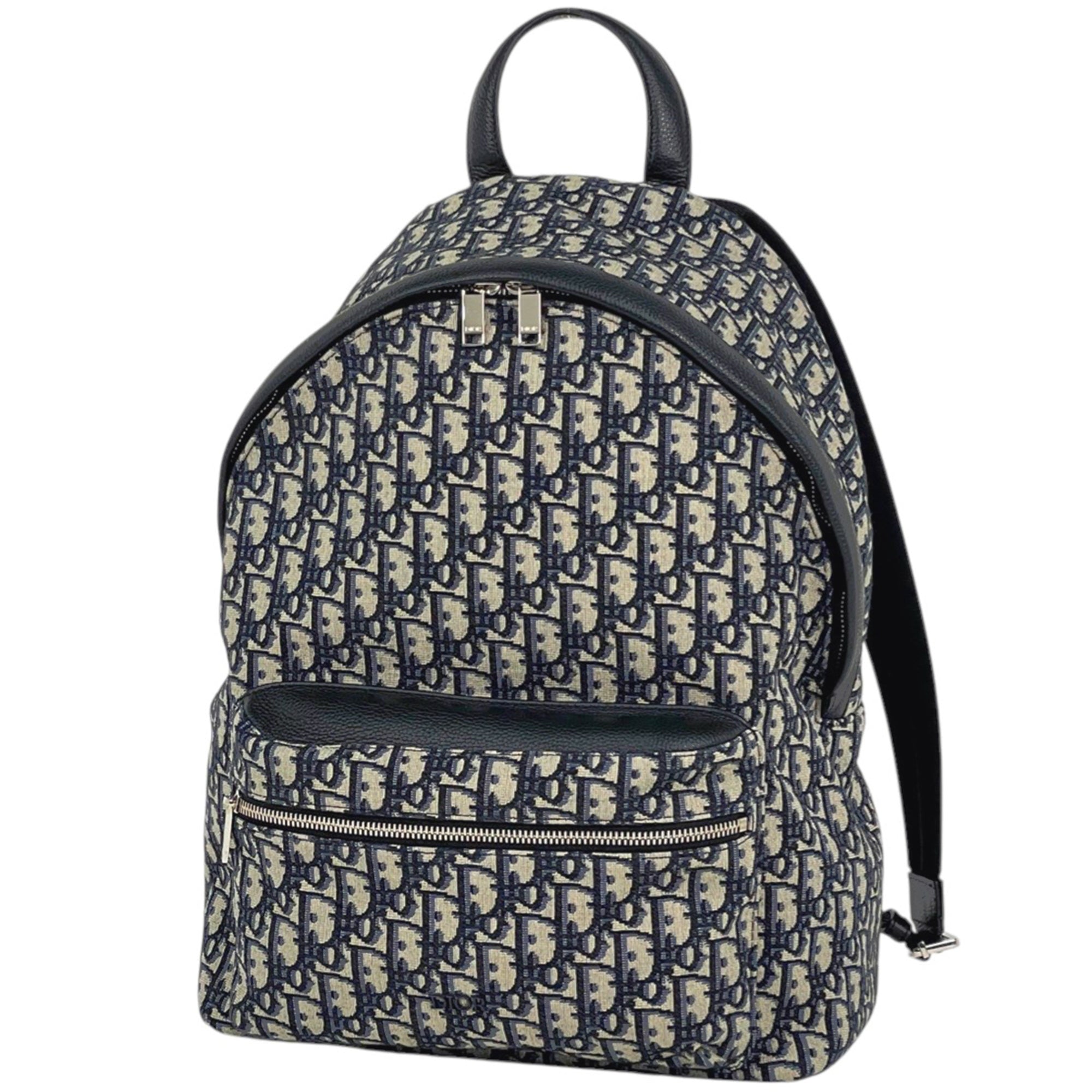 Christian Dior Black Blue Canvas Leather Backpack (Pre-Owned)
