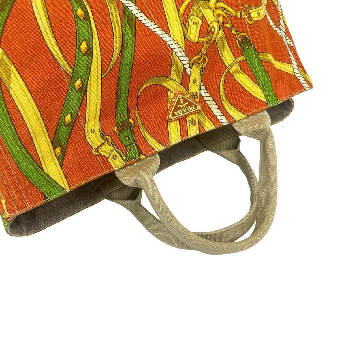 Prada Beige Orange Canvas Handbag Tote Bag (Pre-Owned)