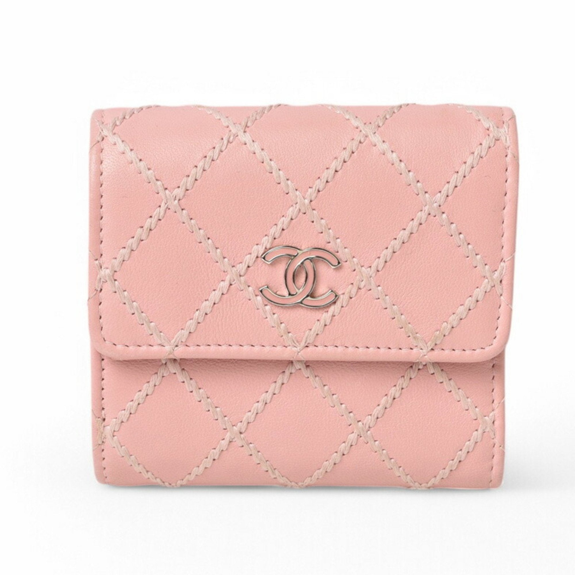 Chanel Pink Leather Wallet (Tri-Fold) (Pre-Owned)