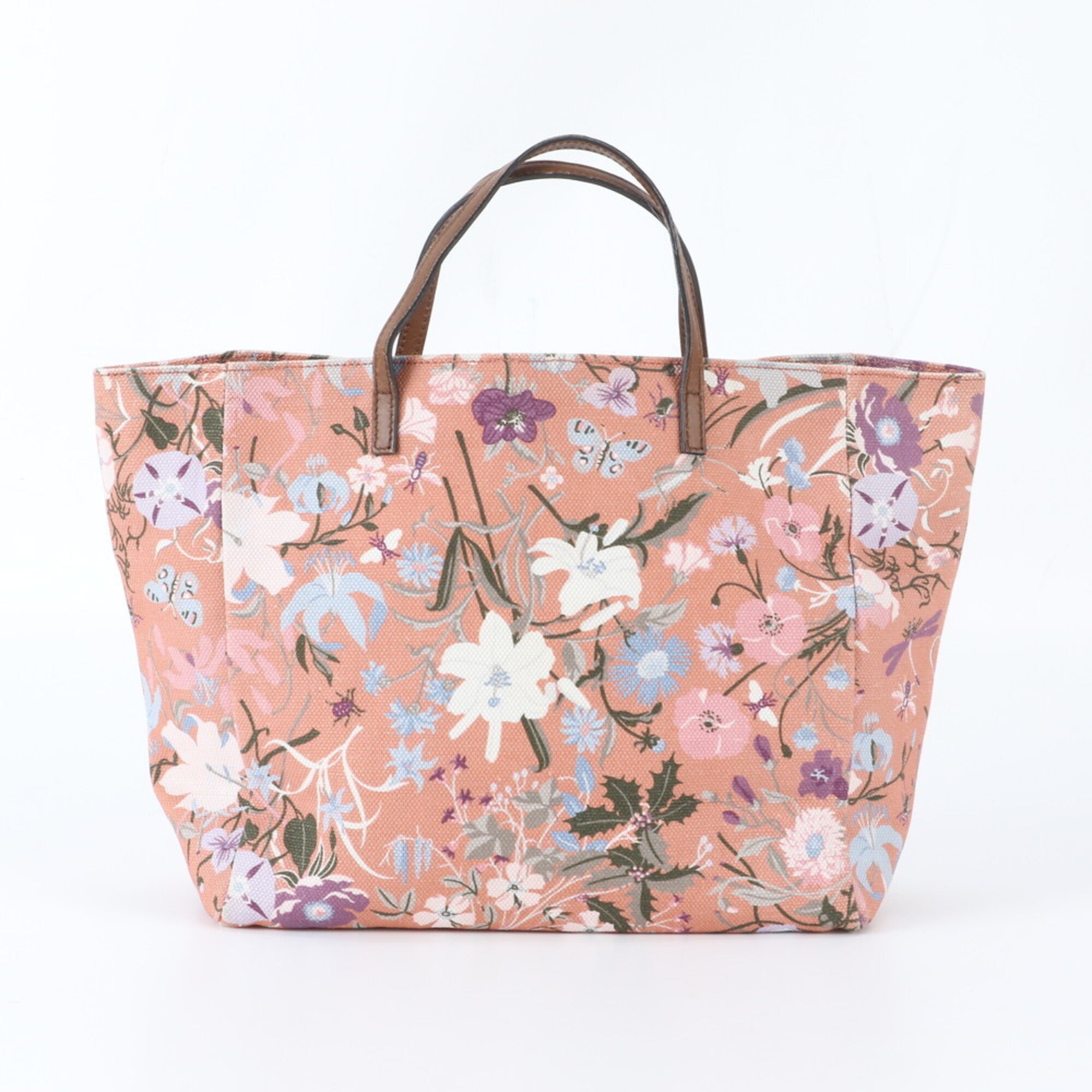 Gucci Flora Pink Leather Canvas Handbag Tote Bag (Pre-Owned)