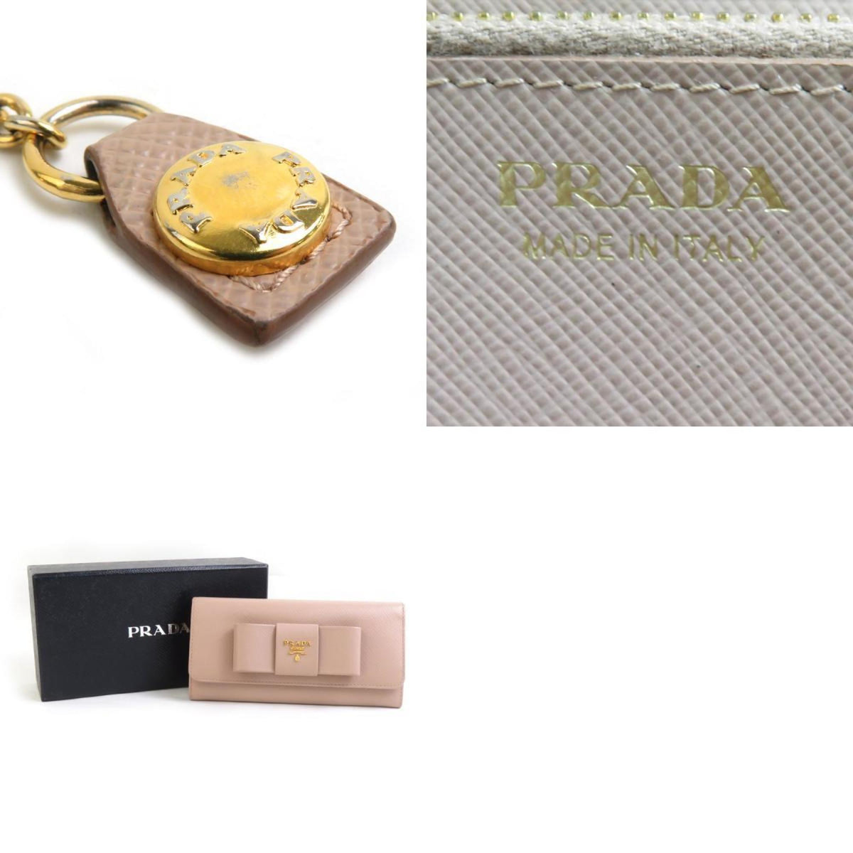 Prada Pink Beige Leather Long Wallet (Bi-Fold) (Pre-Owned)