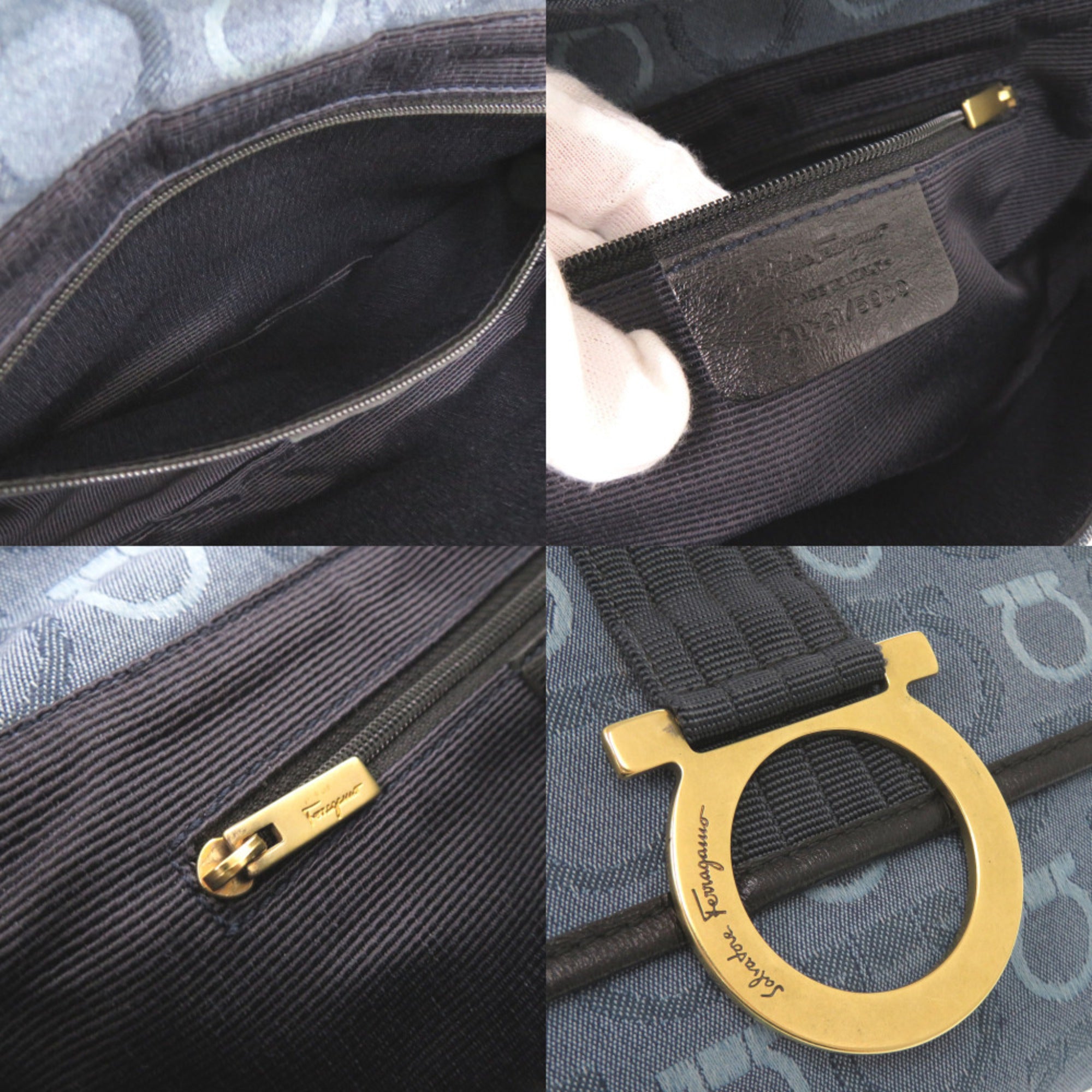 Salvatore Ferragamo Blue Canvas Leather Shoulder Bag (Pre-Owned)