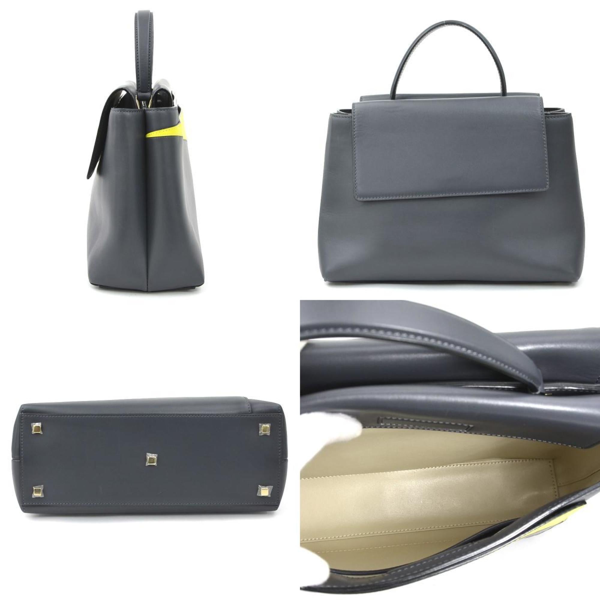 Valextra Gray Yellow Leather Handbag Shoulder Bag (Pre-Owned)