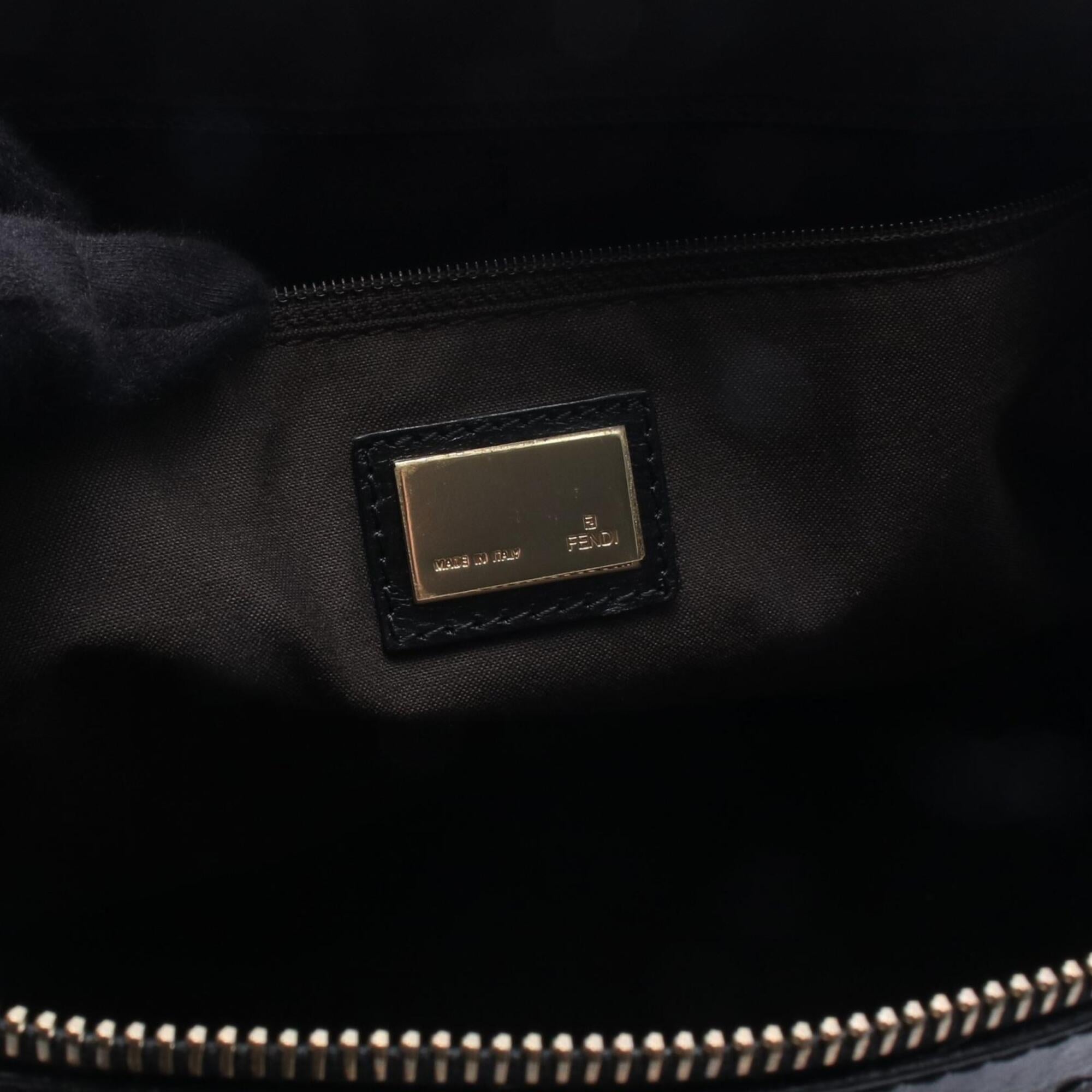 Fendi Black Canvas Leather Handbag Tote Bag (Pre-Owned)