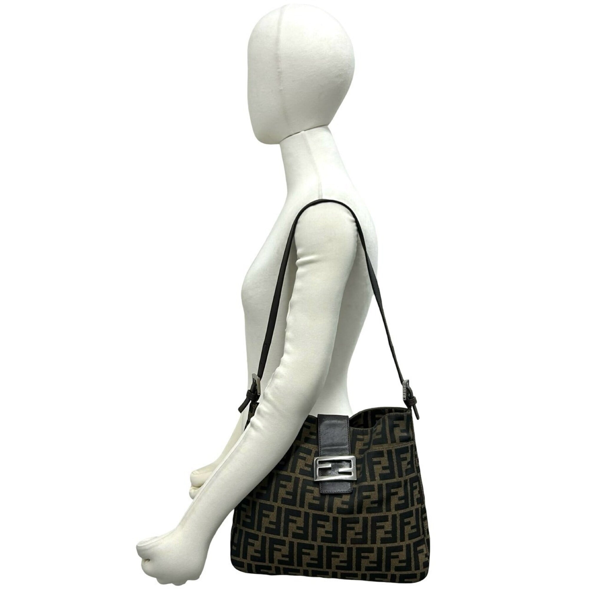 Fendi Black Brown Canvas Leather Handbag Shoulder Bag (Pre-Owned)