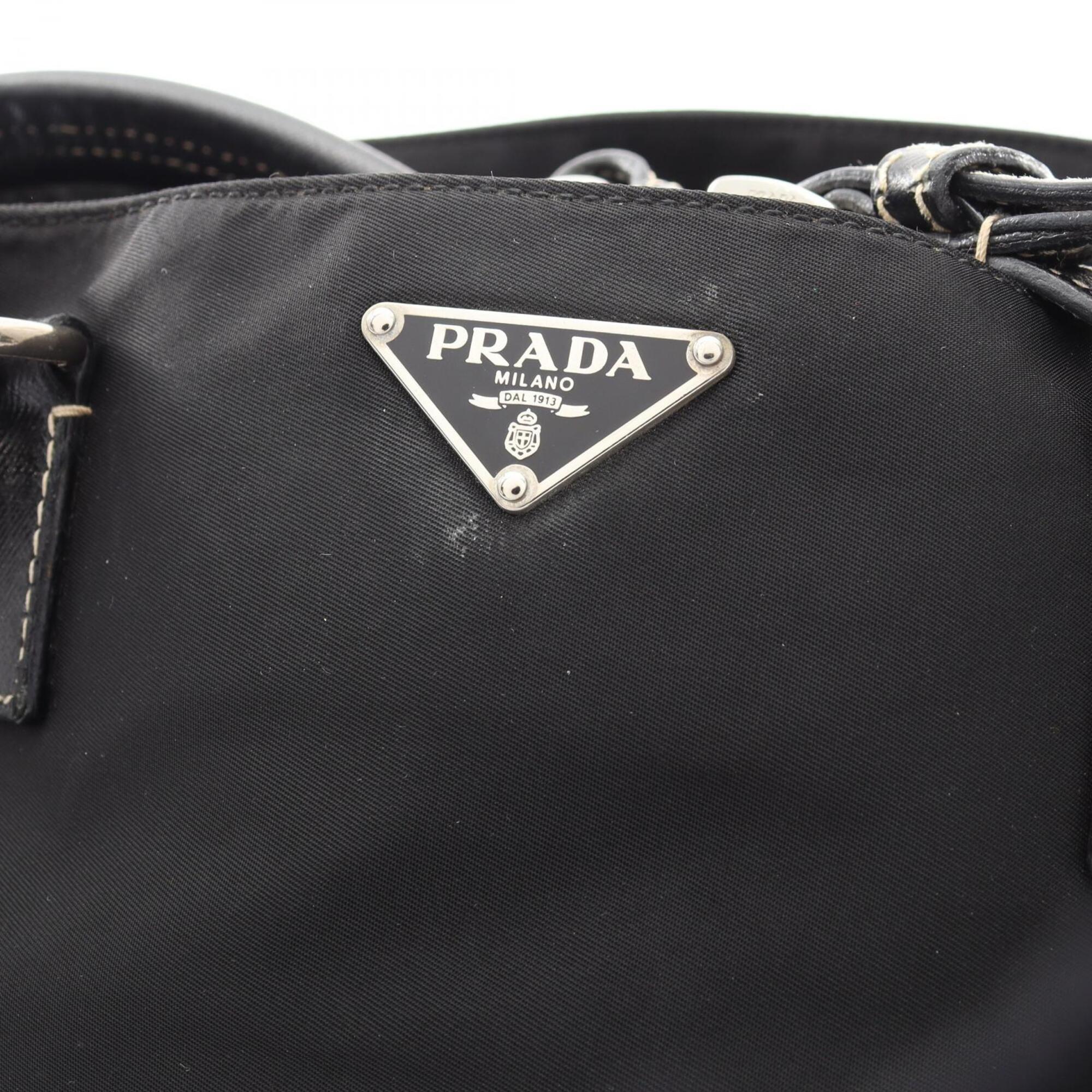 Prada Black Nylon Leather Handbag Tote Bag (Pre-Owned)