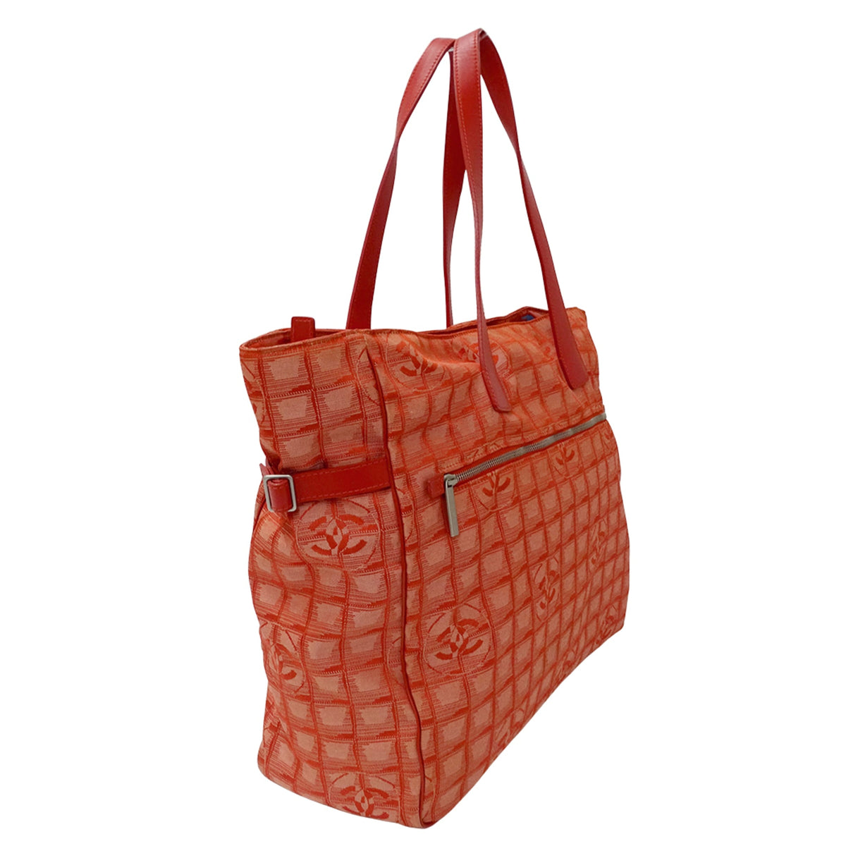 Chanel Red Color Nylon Handbag Tote Bag (Pre-Owned)