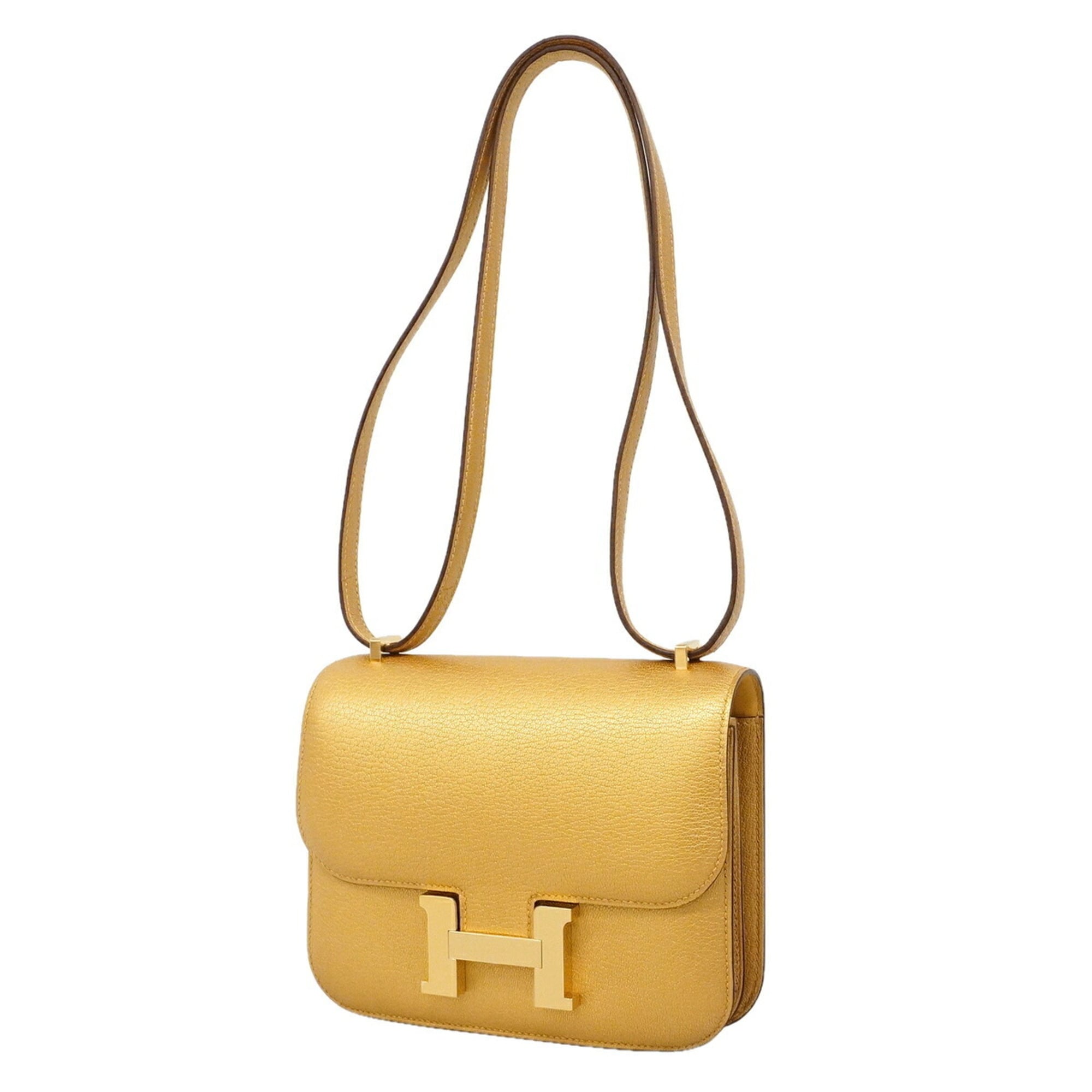 Hermes Gold Chevre Myzore Leather Shoulder Bag (Pre-Owned)