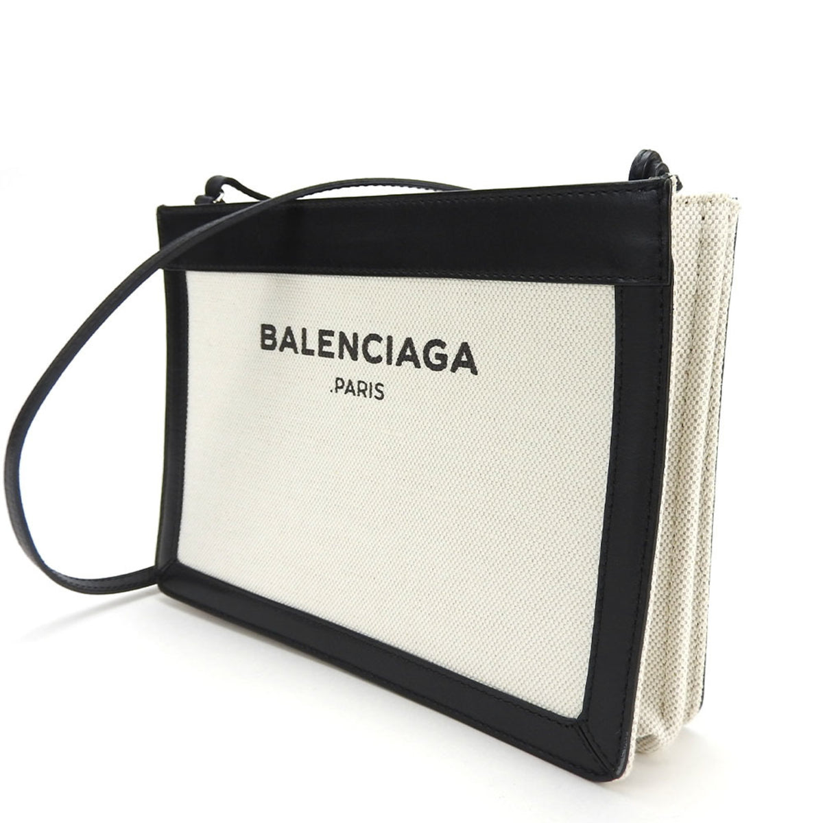 Balenciaga Black Ivory Canvas Leather Pochette Shoulder Bag (Pre-Owned)