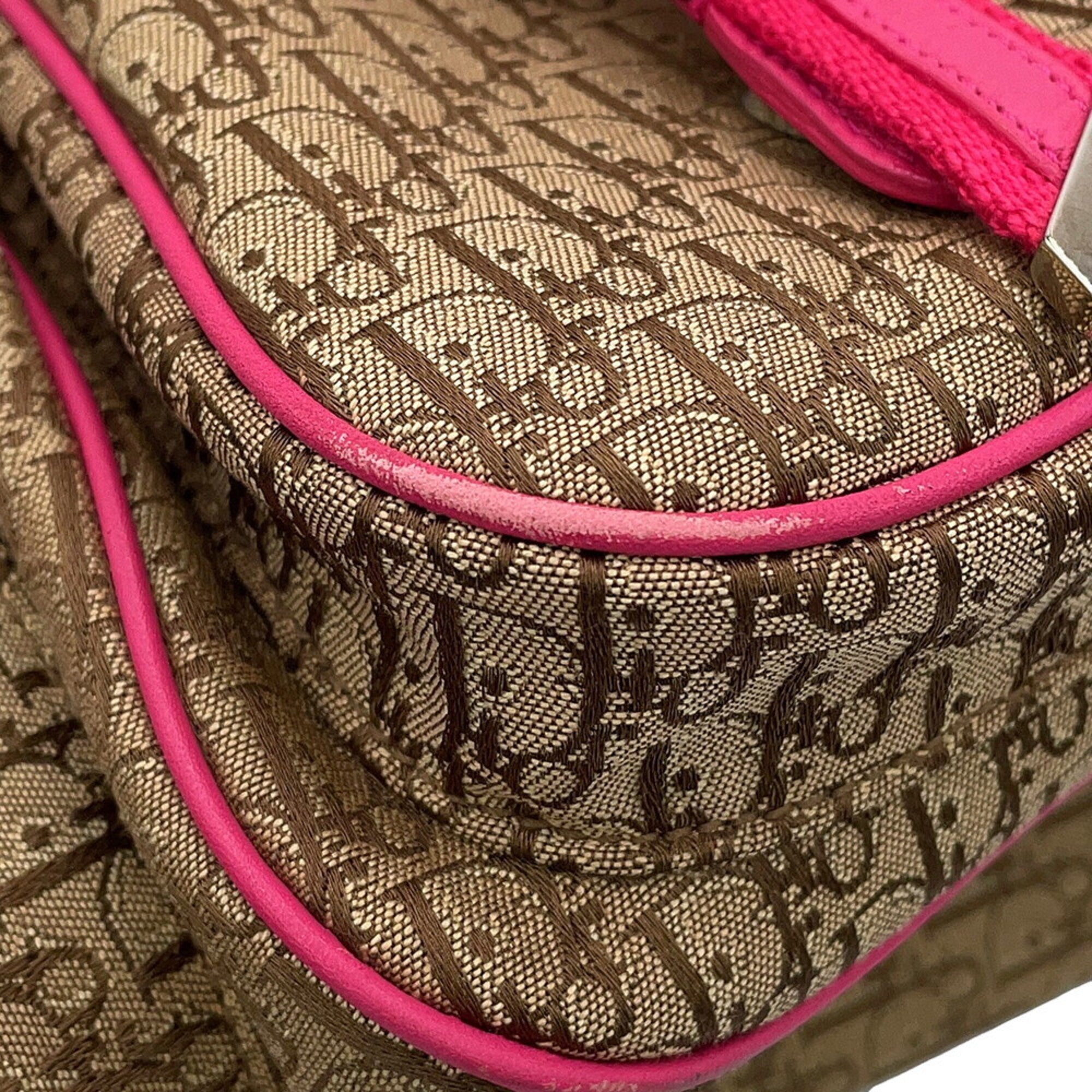 Christian Dior Brown Pink Canvas Leather Handbag Tote Bag (Pre-Owned)