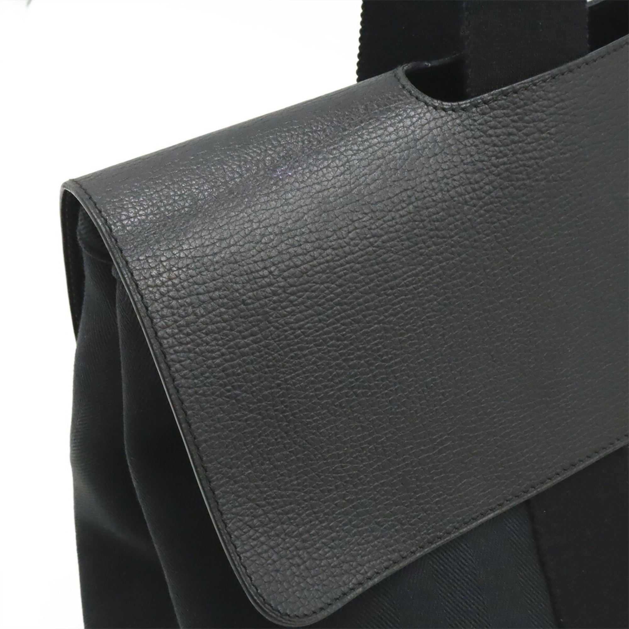 Hermes Valparaiso Black Toile Chevron Leather Handbag Tote Bag (Pre-Owned)