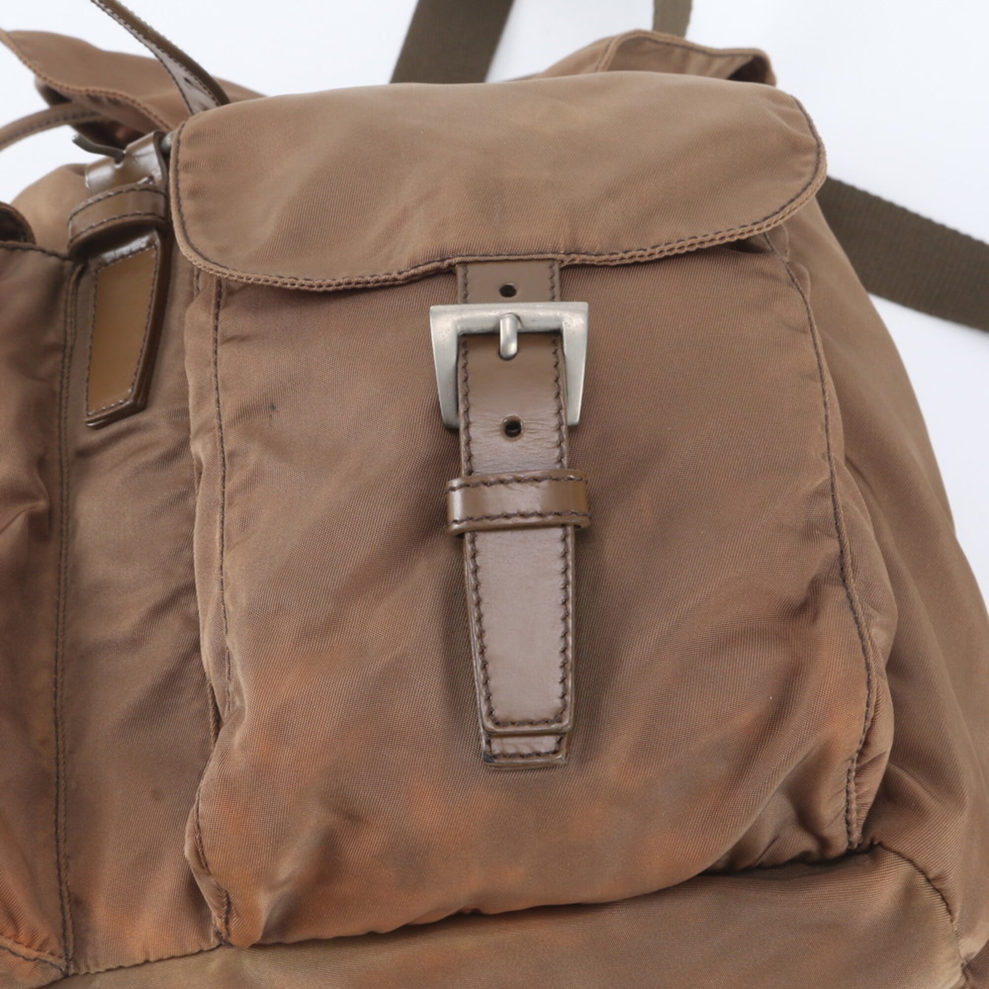 Prada Brown Nylon Leather Backpack Handbag (Pre-Owned)