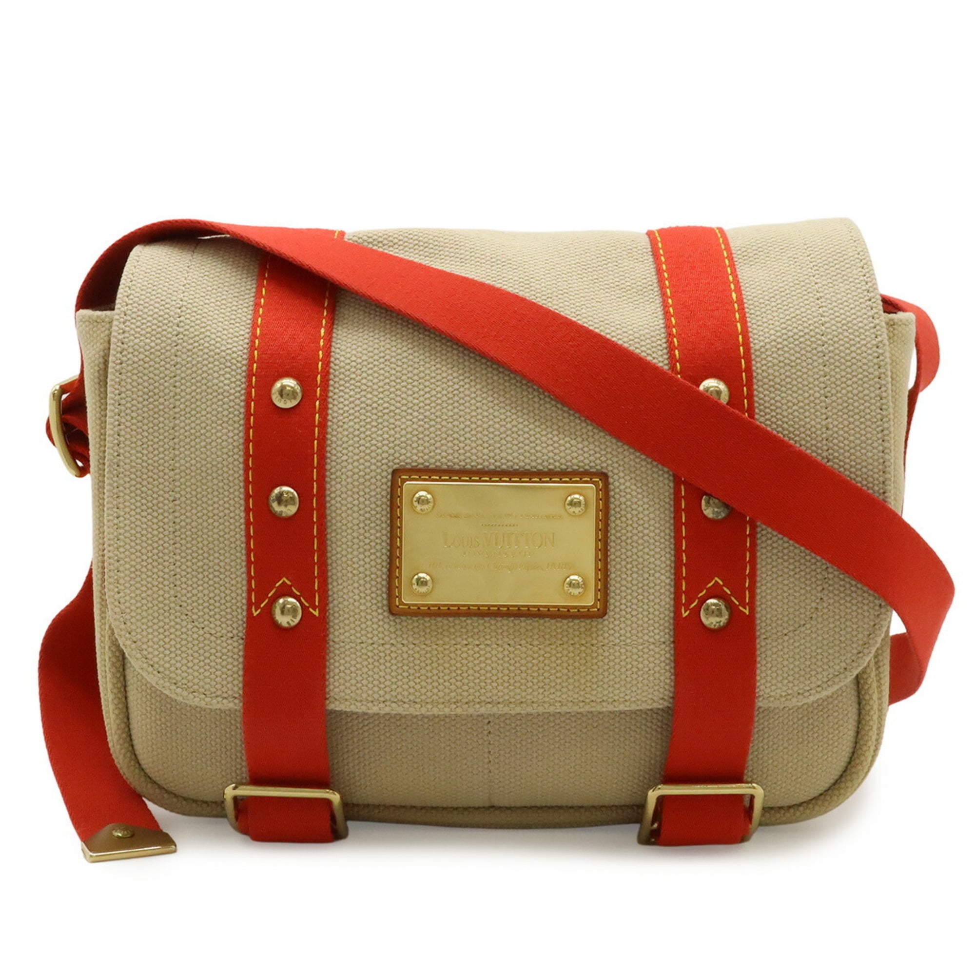 Louis Vuitton Beige Red Color Canvas Shoulder Bag (Pre-Owned)