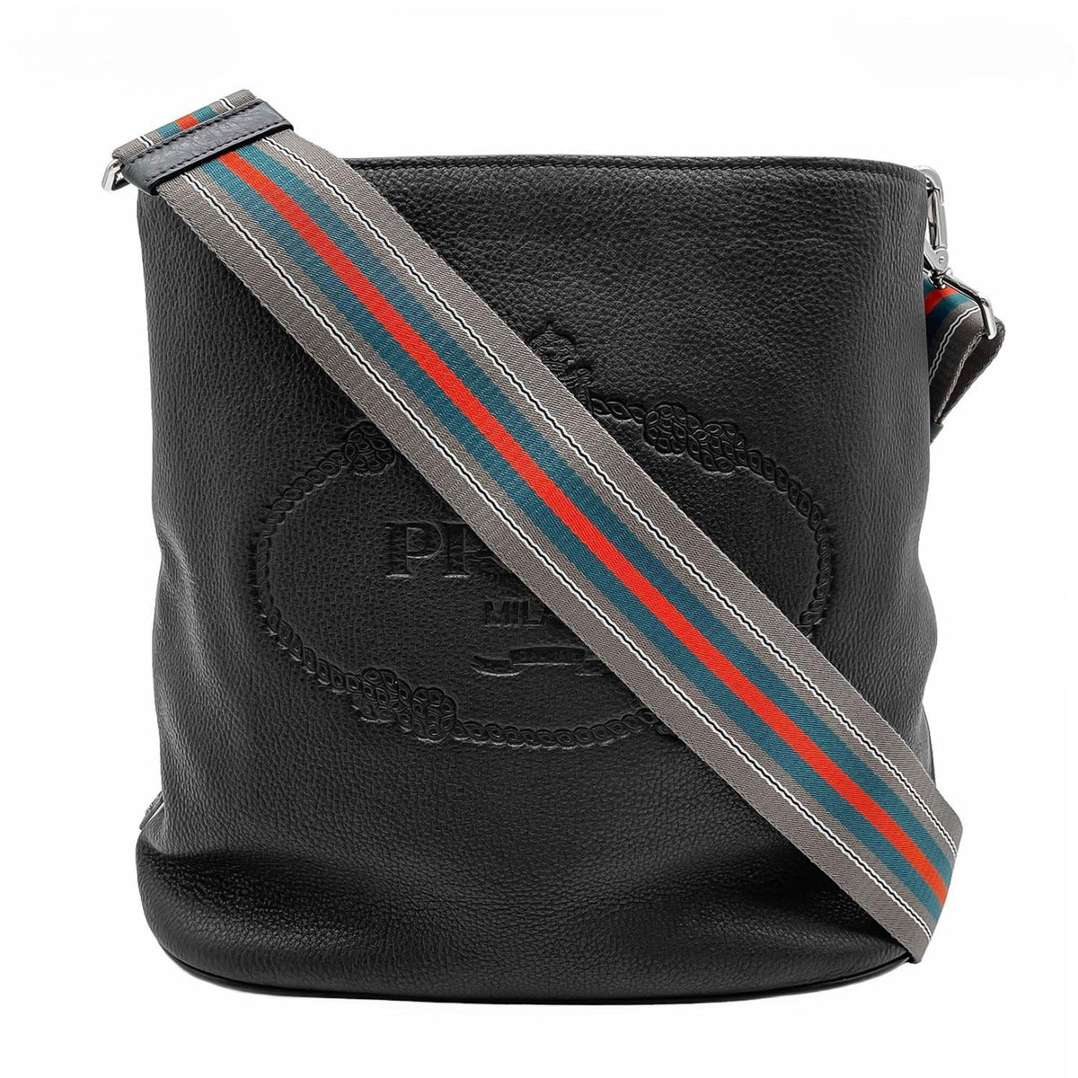 Prada Black Gray Leather Shoulder Bag (Pre-Owned)