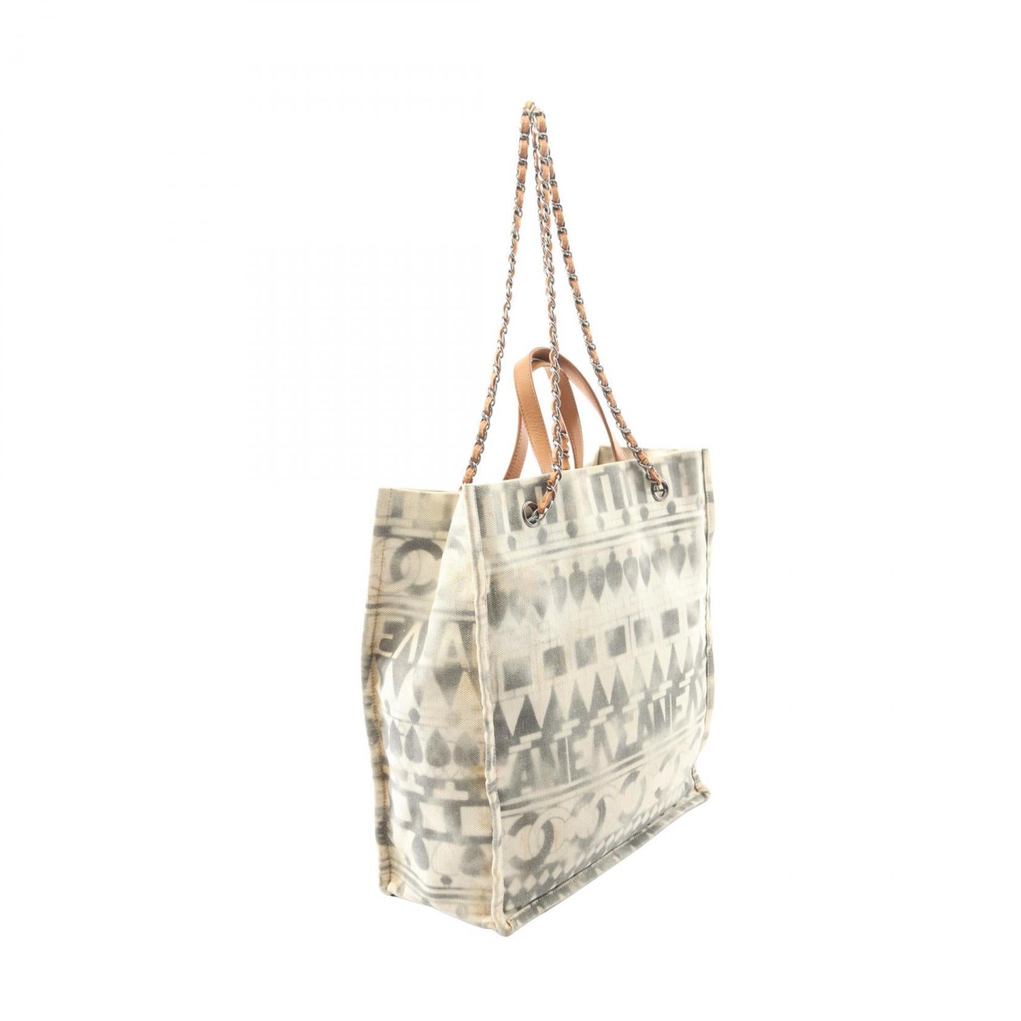 Chanel Beige Brown Canvas Leather Tote Bag (Pre-Owned)